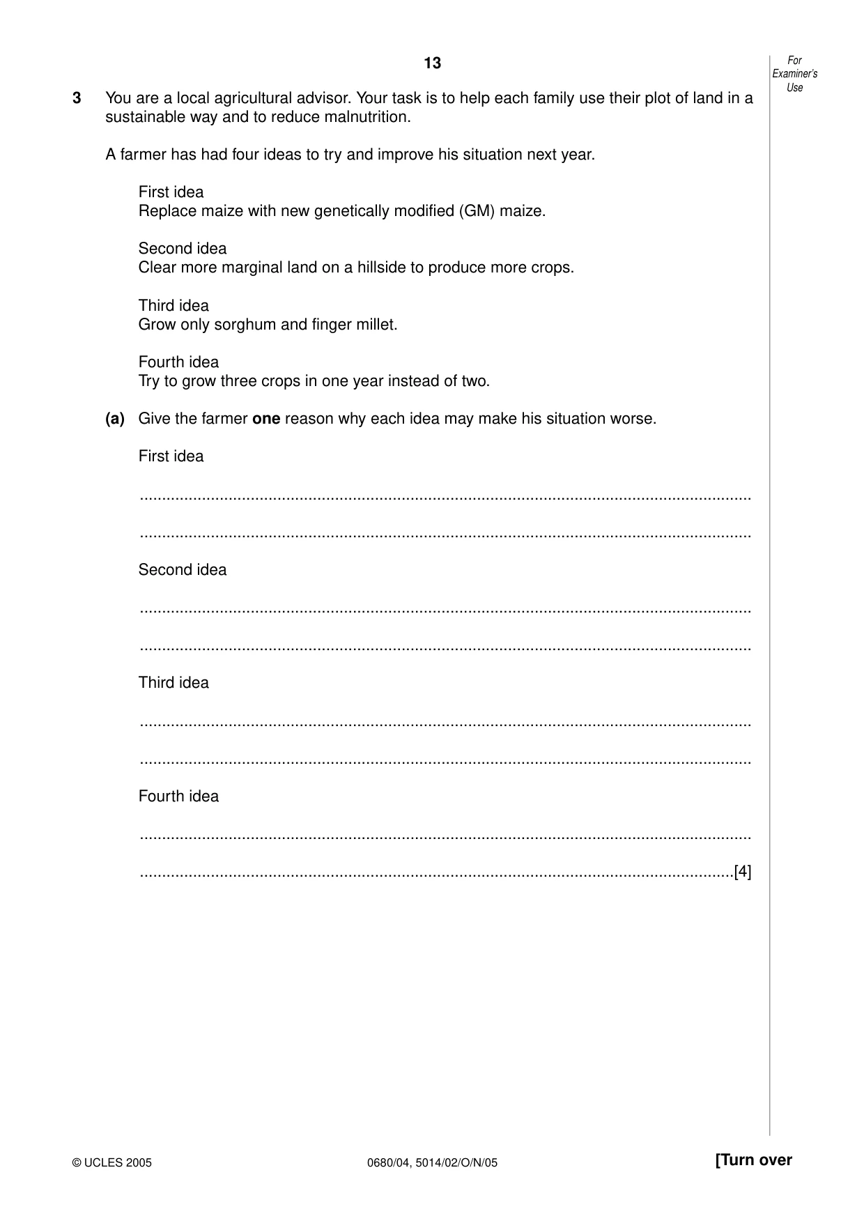 Cambridge IGCSE Environmental Management 0680 2005 Oct/Nov Paper 4 · Variant 1 question paper, page 13 of 16