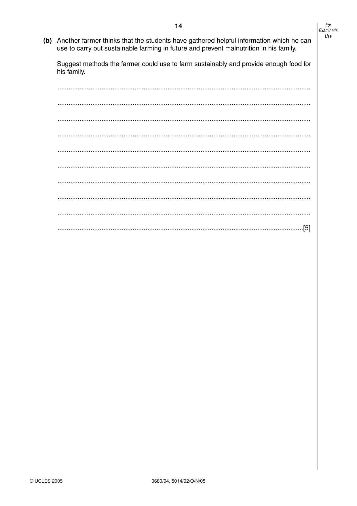 Cambridge IGCSE Environmental Management 0680 2005 Oct/Nov Paper 4 · Variant 1 question paper, page 14 of 16