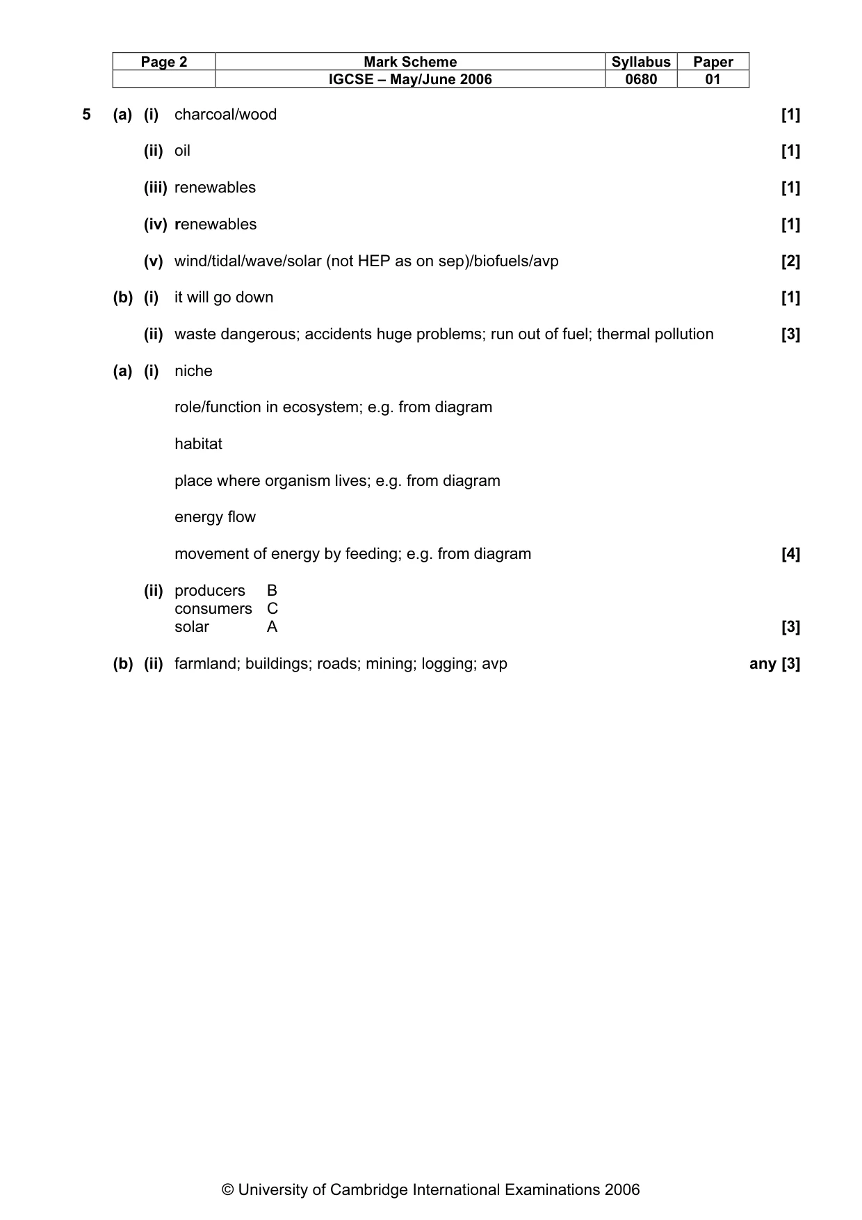 Mark scheme, page 3 of 3