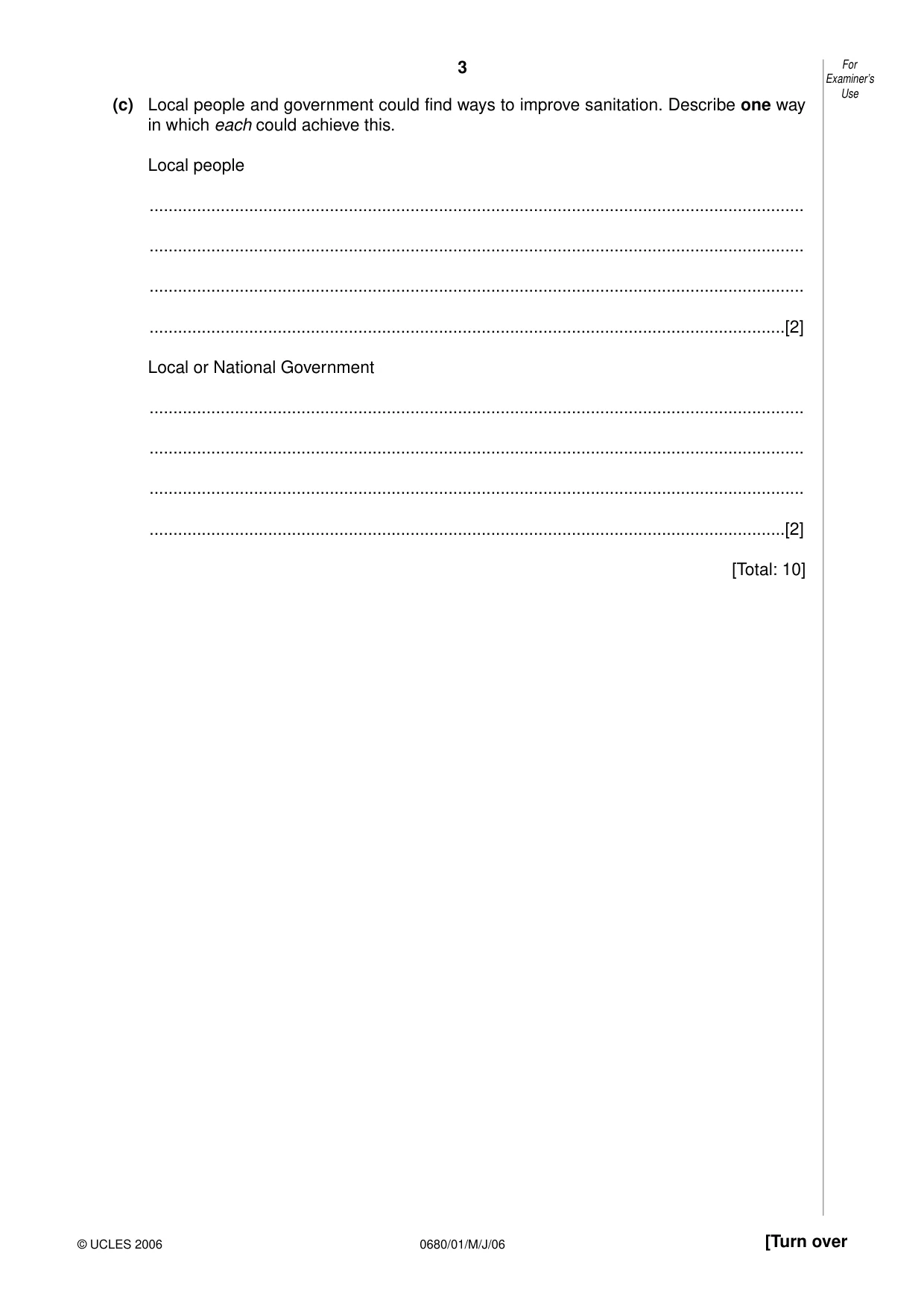 Cambridge IGCSE Environmental Management 0680 2006 May/June Paper 1 · Variant 1 question paper, page 3 of 16