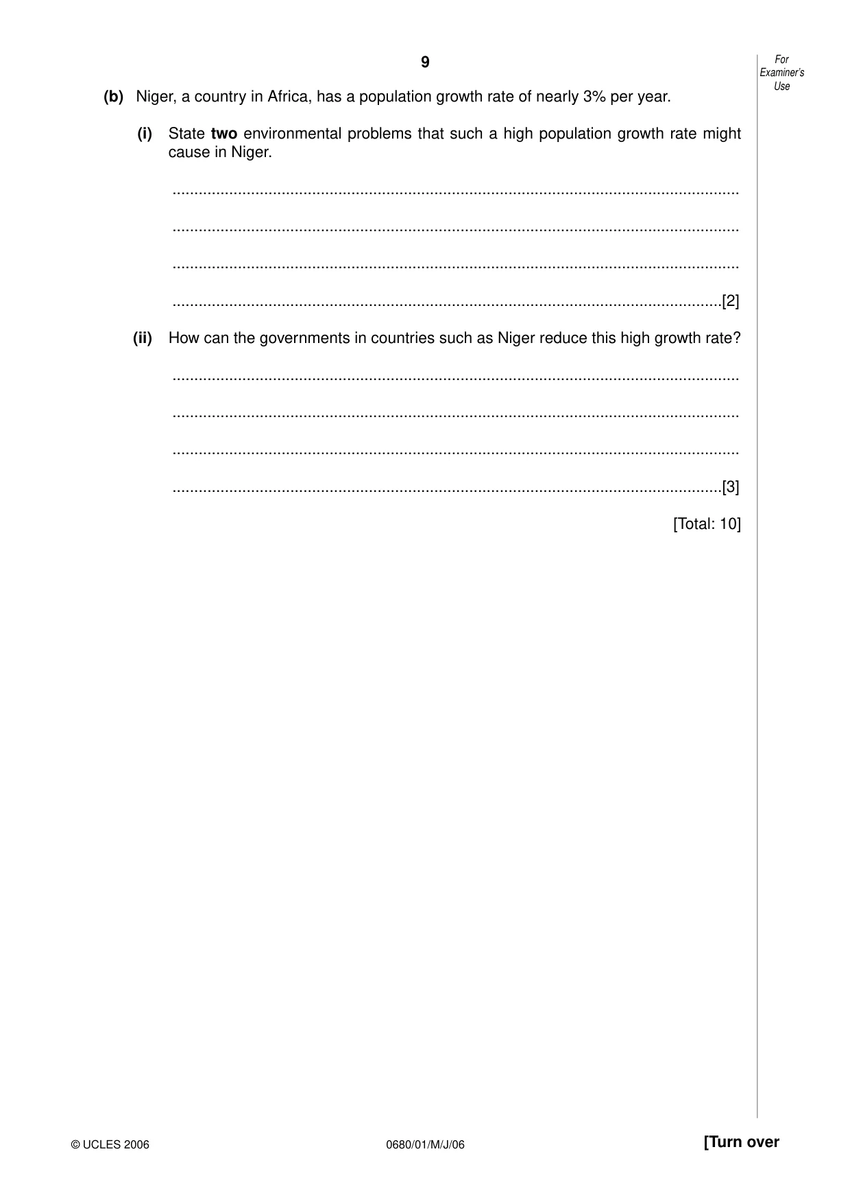 Cambridge IGCSE Environmental Management 0680 2006 May/June Paper 1 · Variant 1 question paper, page 9 of 16
