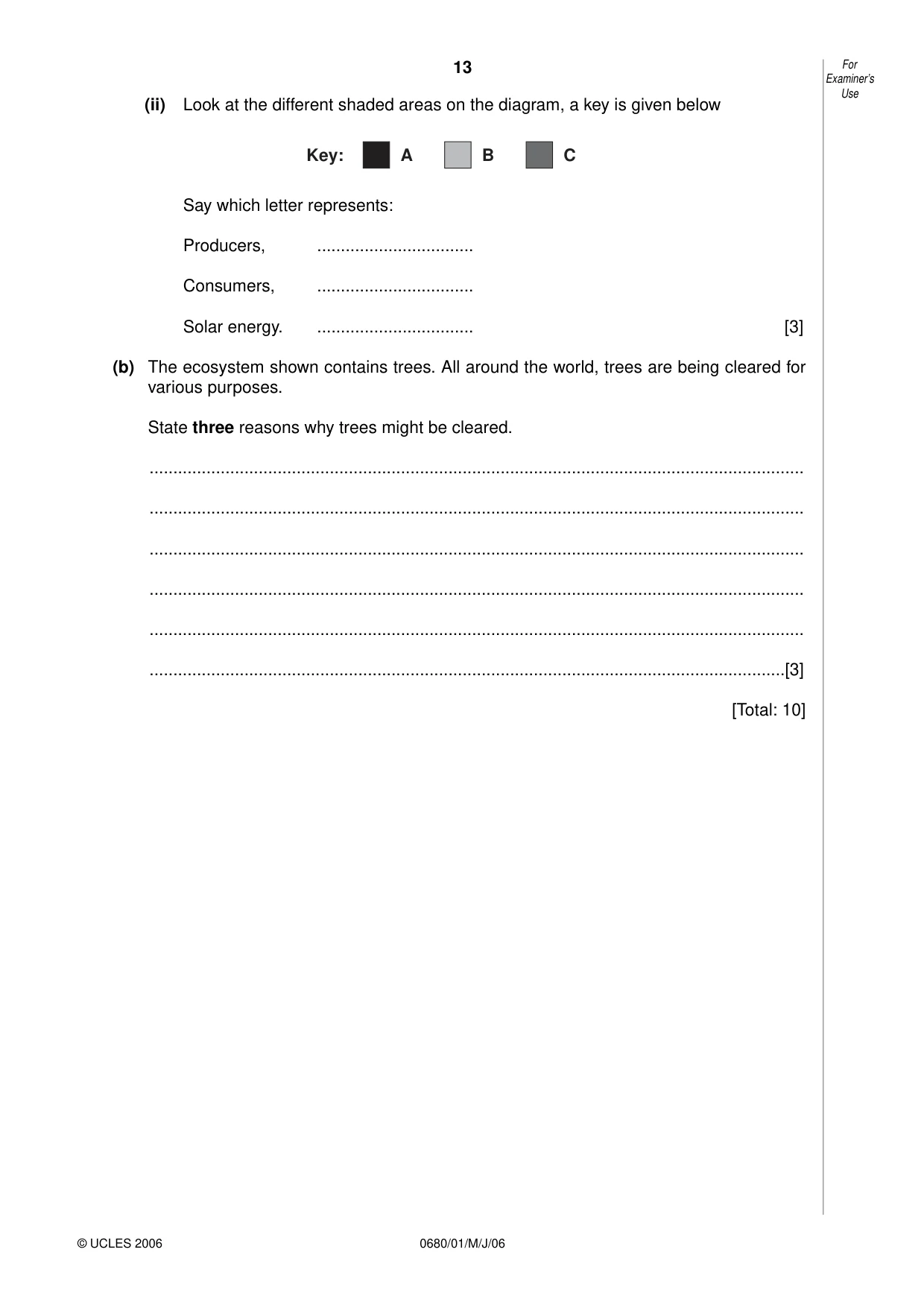 Cambridge IGCSE Environmental Management 0680 2006 May/June Paper 1 · Variant 1 question paper, page 13 of 16