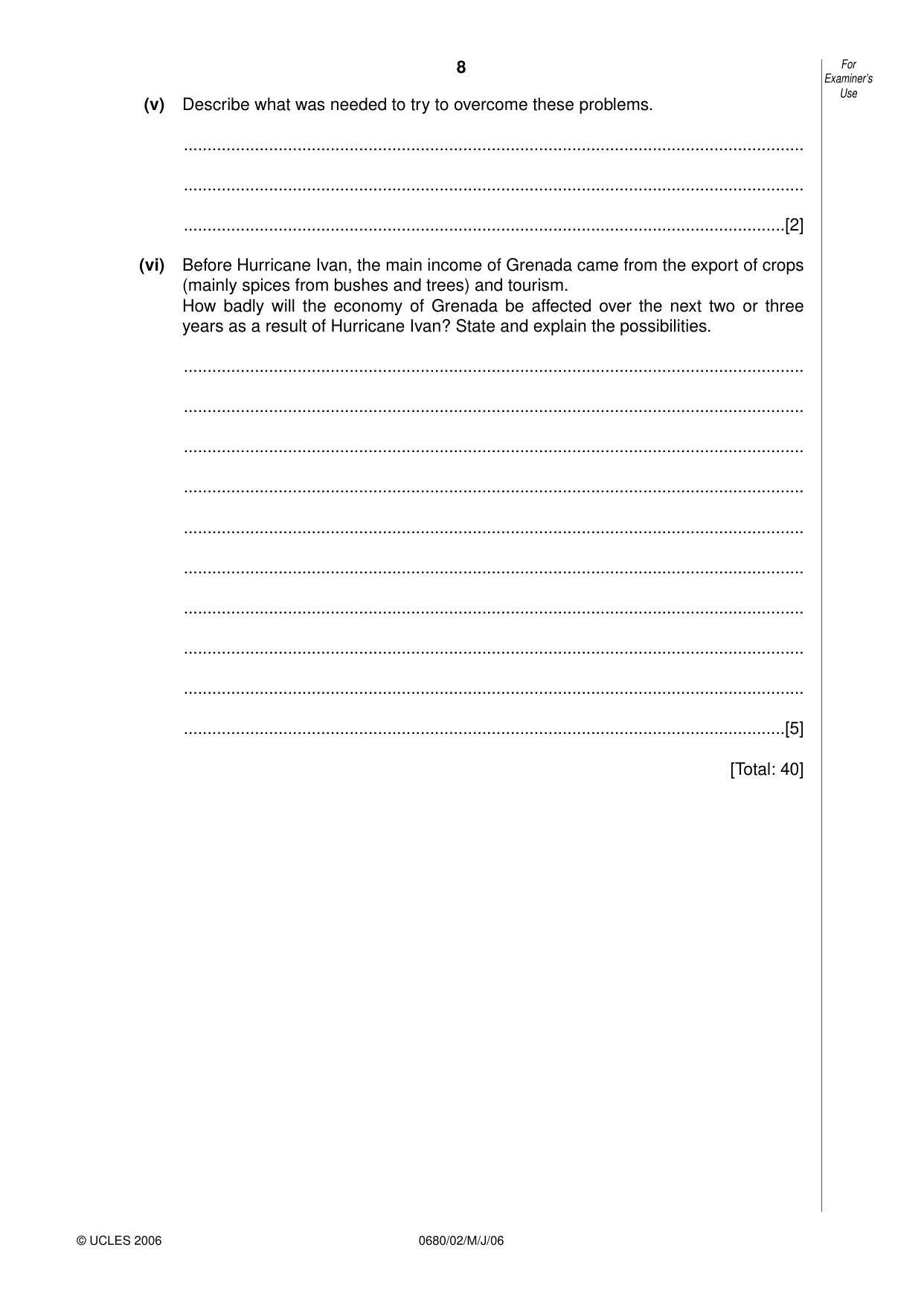 Cambridge IGCSE Environmental Management 0680 2006 May/June Paper 2 · Variant 1 question paper, page 8 of 16