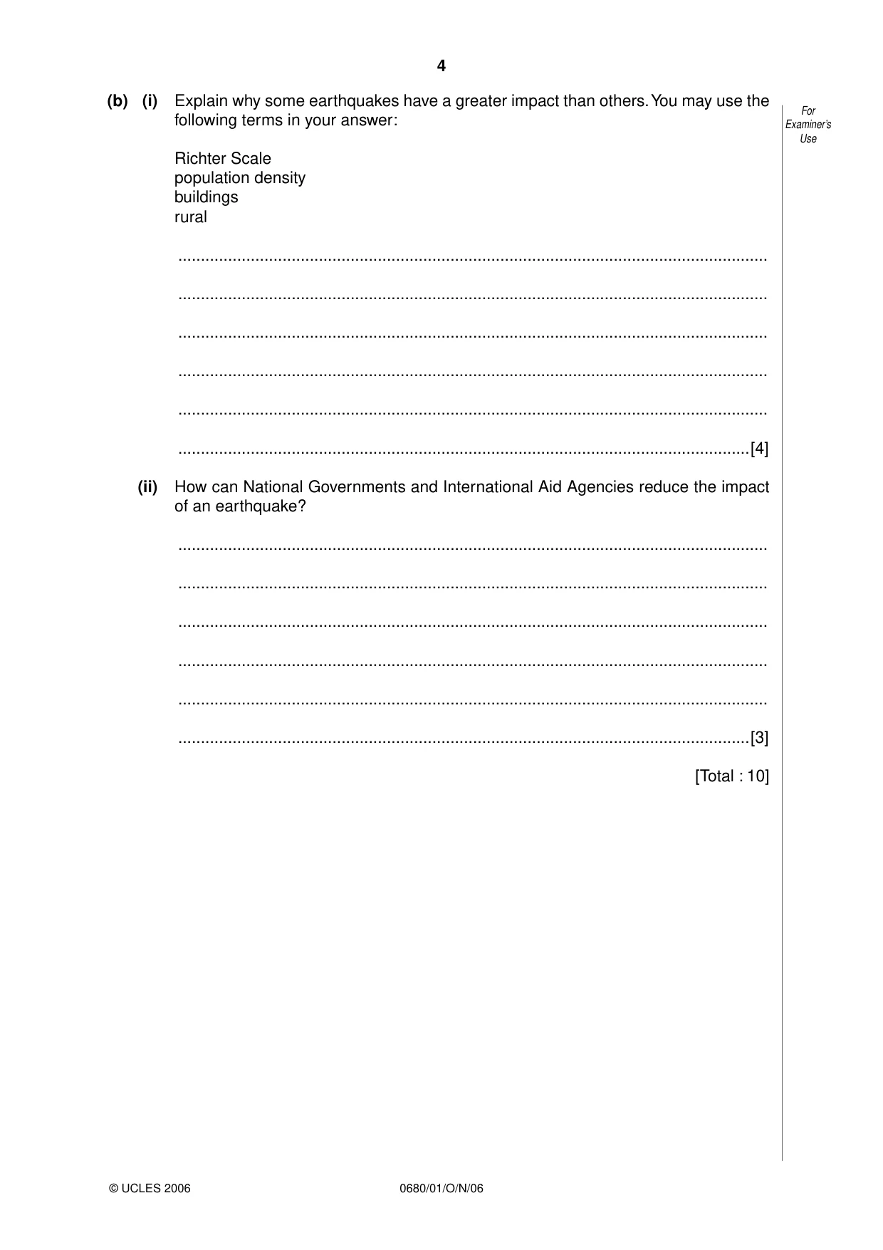 Cambridge IGCSE Environmental Management 0680 2006 Oct/Nov Paper 1 · Variant 1 question paper, page 4 of 12