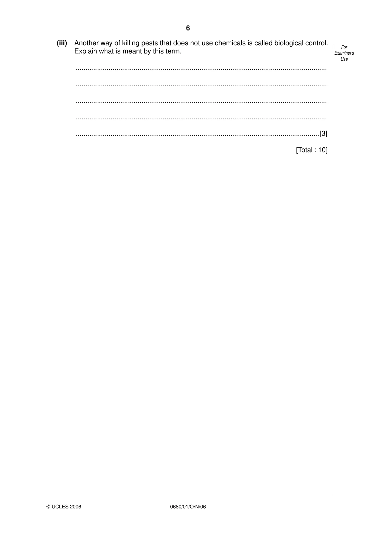 Cambridge IGCSE Environmental Management 0680 2006 Oct/Nov Paper 1 · Variant 1 question paper, page 6 of 12