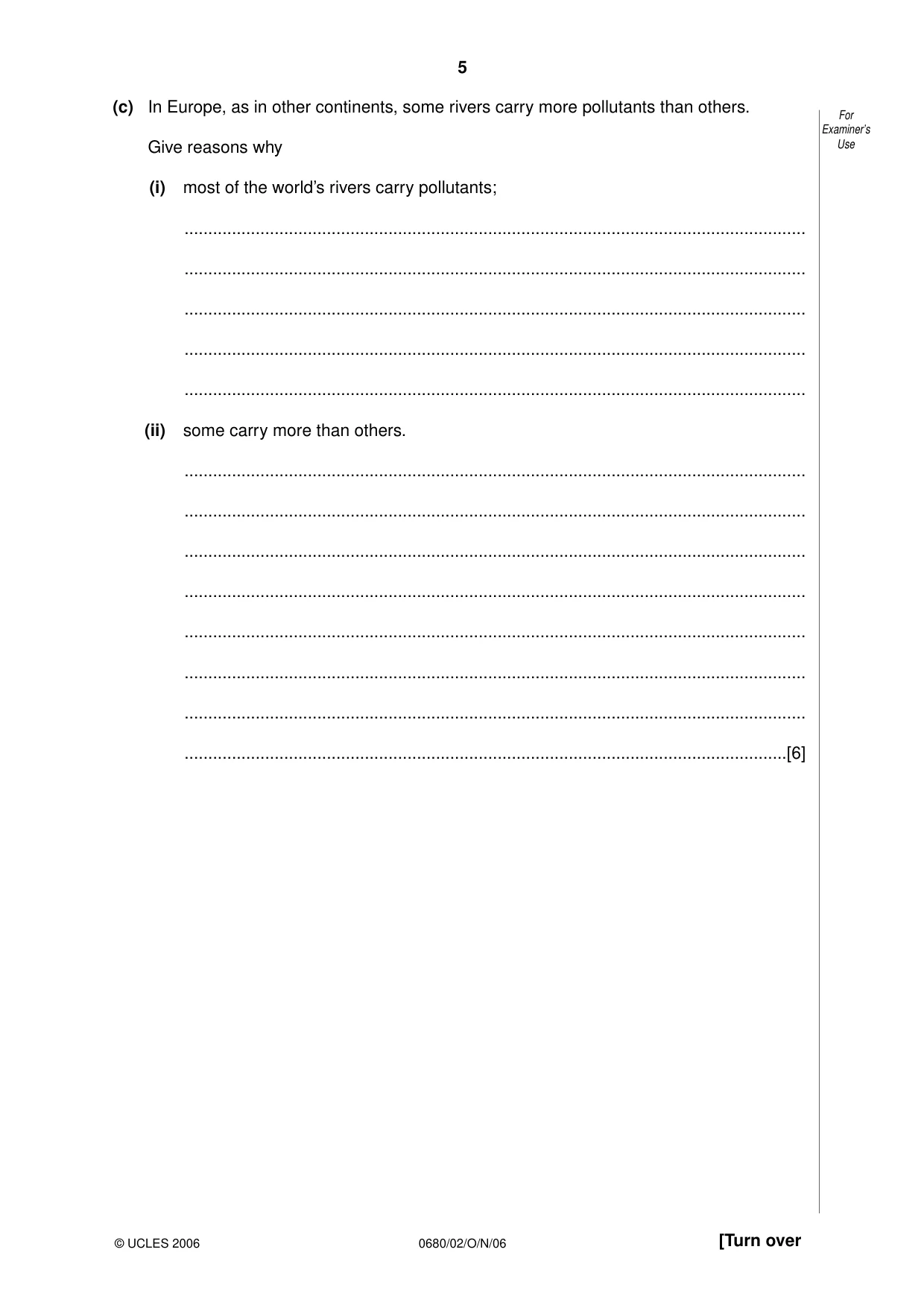 Cambridge IGCSE Environmental Management 0680 2006 Oct/Nov Paper 2 · Variant 1 question paper, page 5 of 16