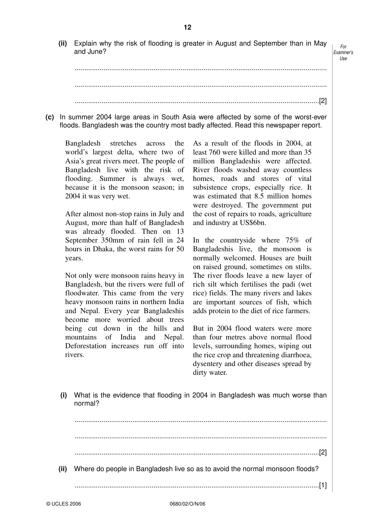 Cambridge IGCSE Environmental Management 0680 2006 Oct/Nov Paper 2 · Variant 1 question paper, page 12 of 16