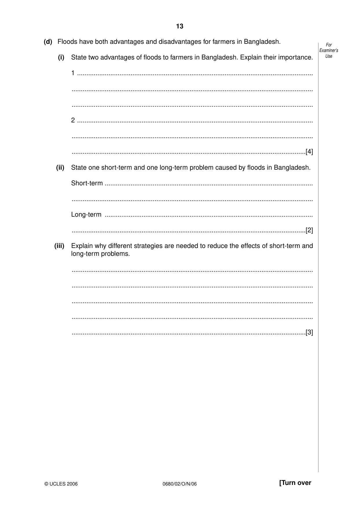Cambridge IGCSE Environmental Management 0680 2006 Oct/Nov Paper 2 · Variant 1 question paper, page 13 of 16