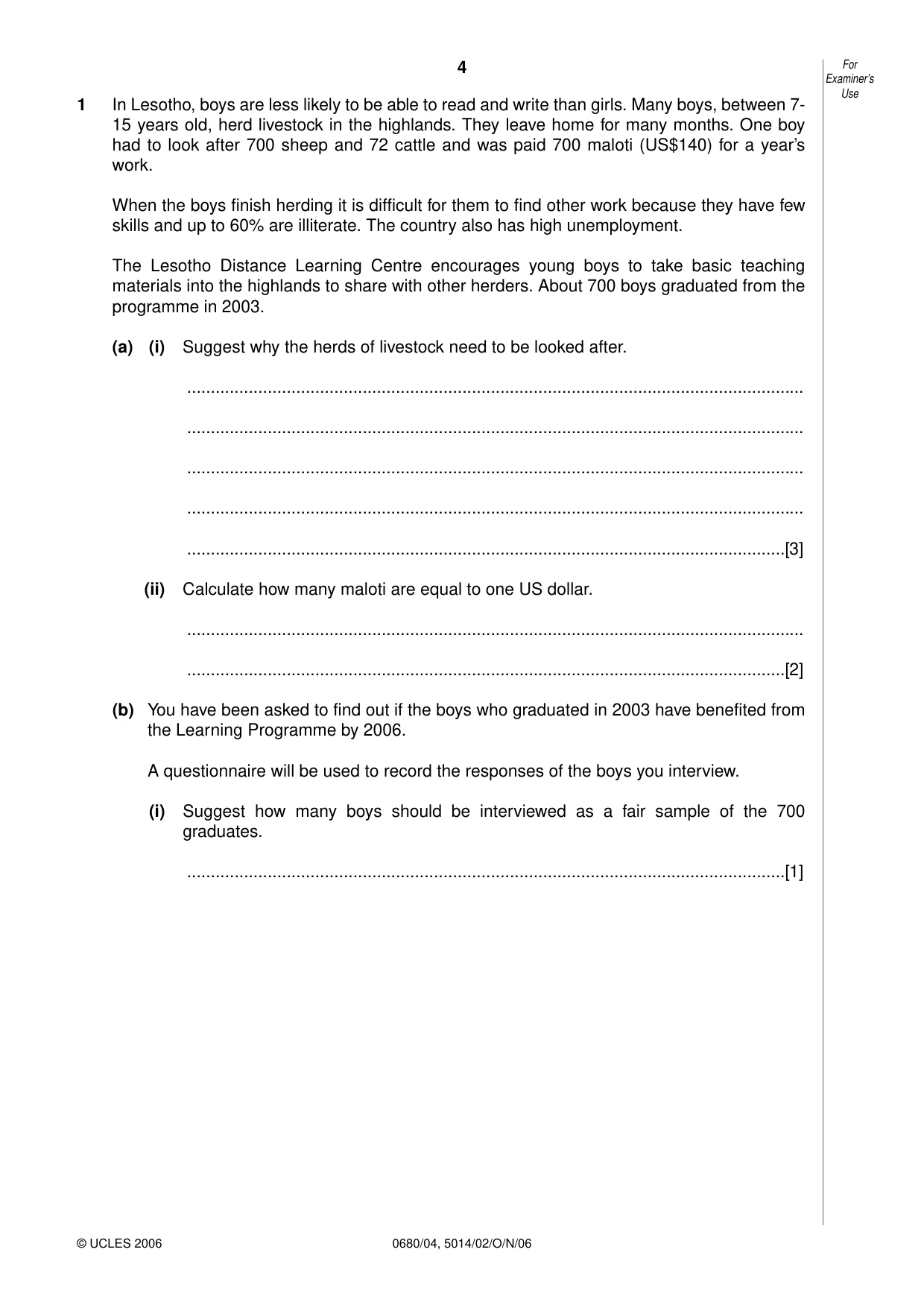 Cambridge IGCSE Environmental Management 0680 2006 Oct/Nov Paper 4 · Variant 1 question paper, page 4 of 16