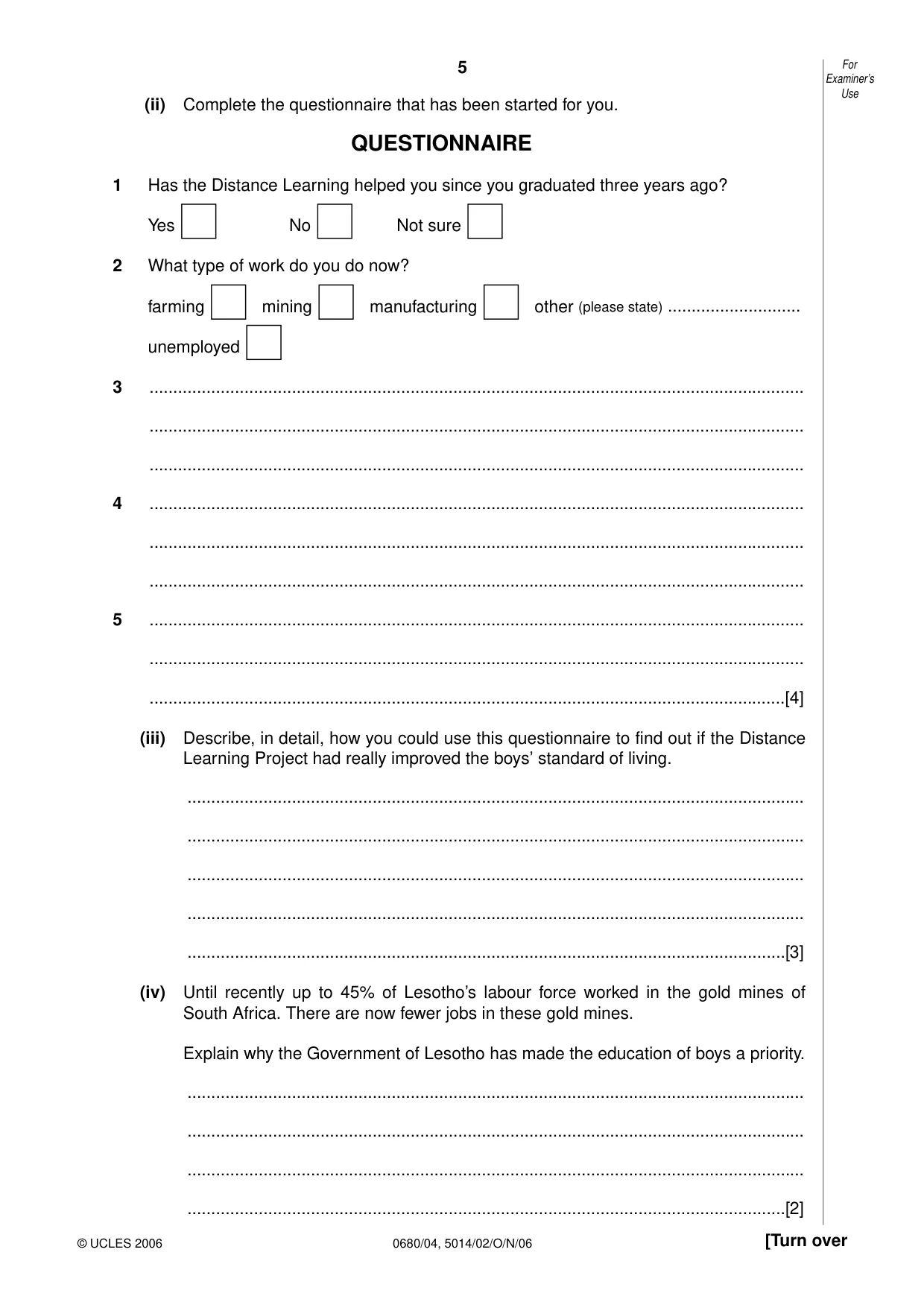 Cambridge IGCSE Environmental Management 0680 2006 Oct/Nov Paper 4 · Variant 1 question paper, page 5 of 16
