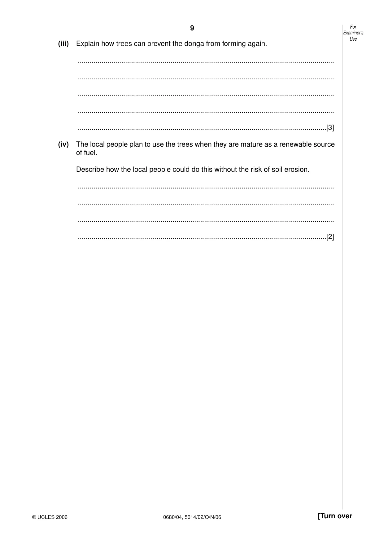 Cambridge IGCSE Environmental Management 0680 2006 Oct/Nov Paper 4 · Variant 1 question paper, page 9 of 16