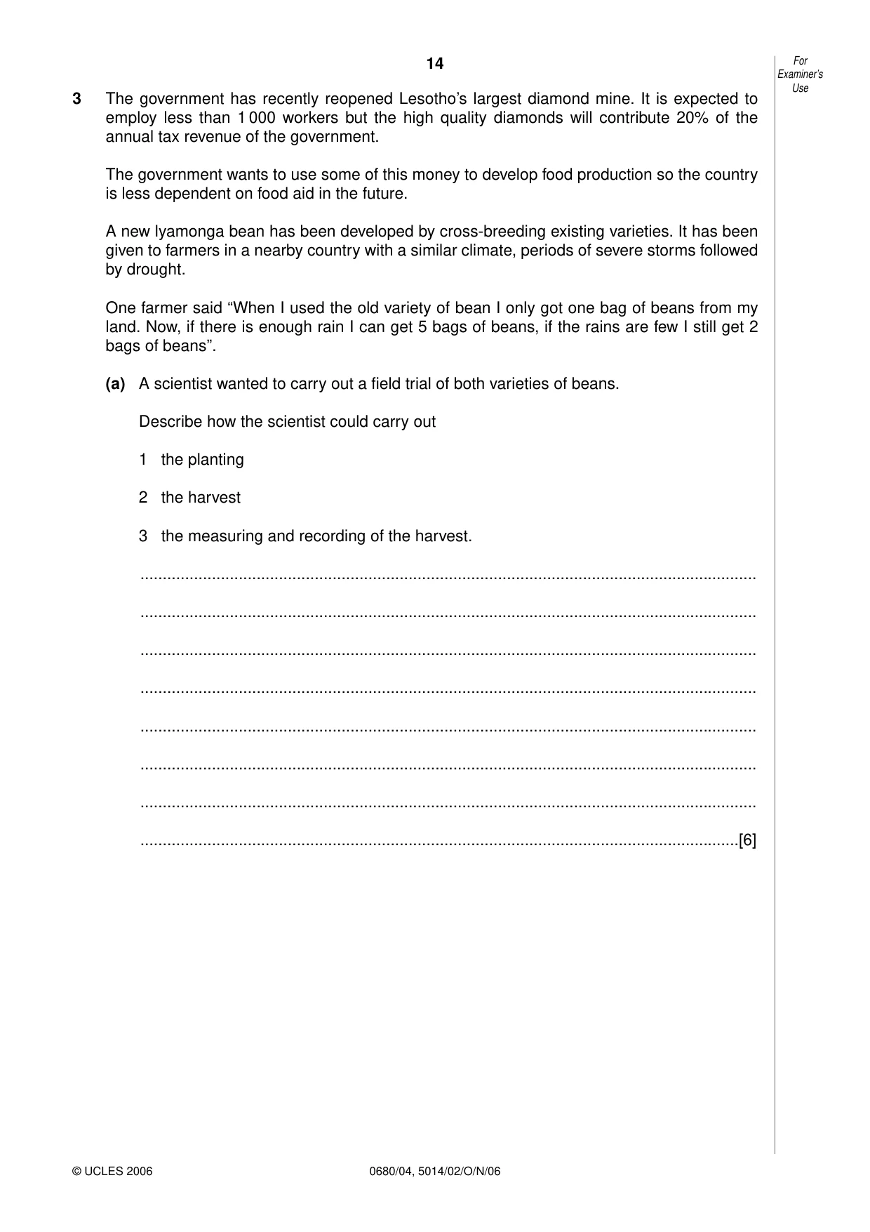 Cambridge IGCSE Environmental Management 0680 2006 Oct/Nov Paper 4 · Variant 1 question paper, page 14 of 16