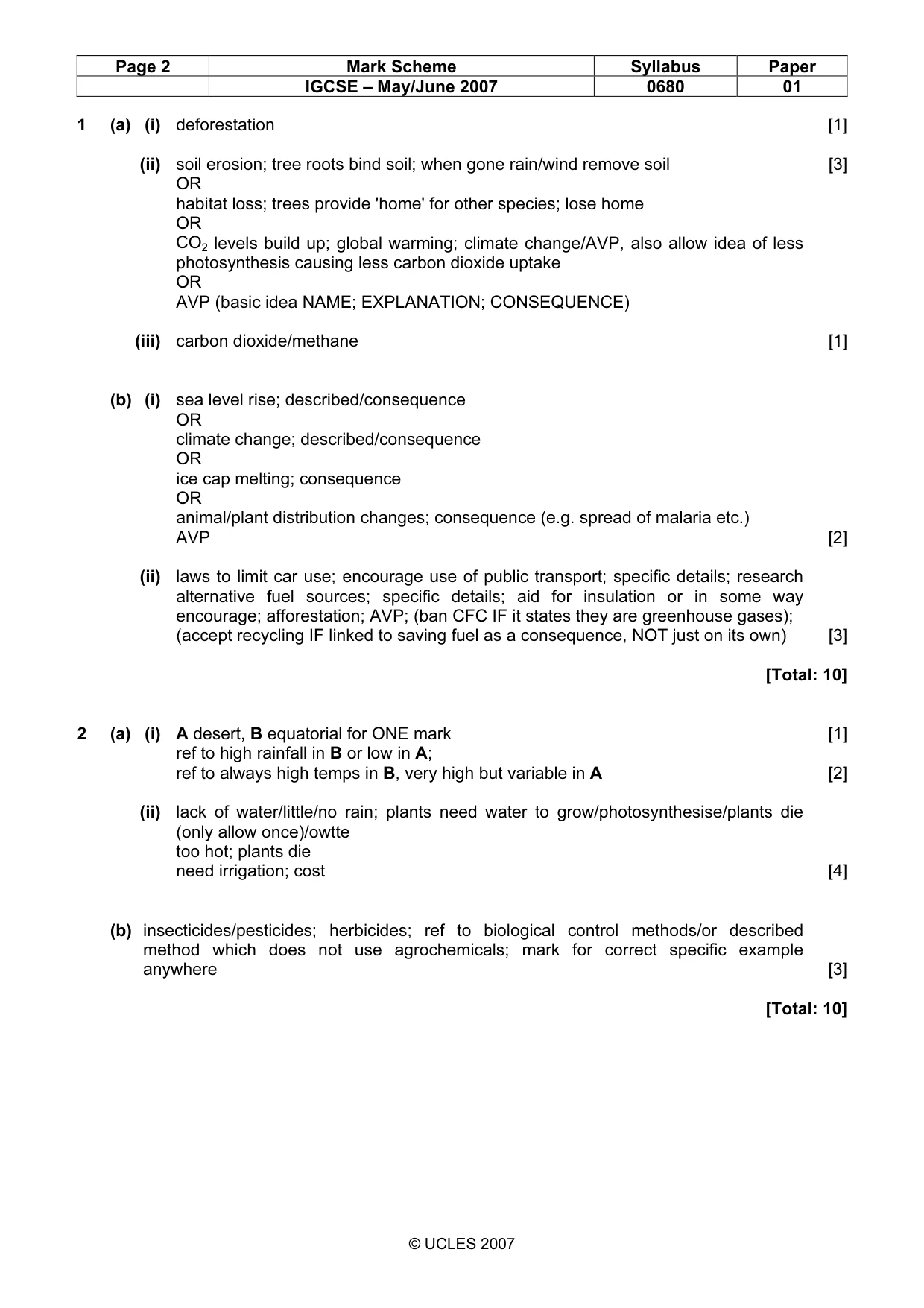 Mark scheme, page 2 of 3