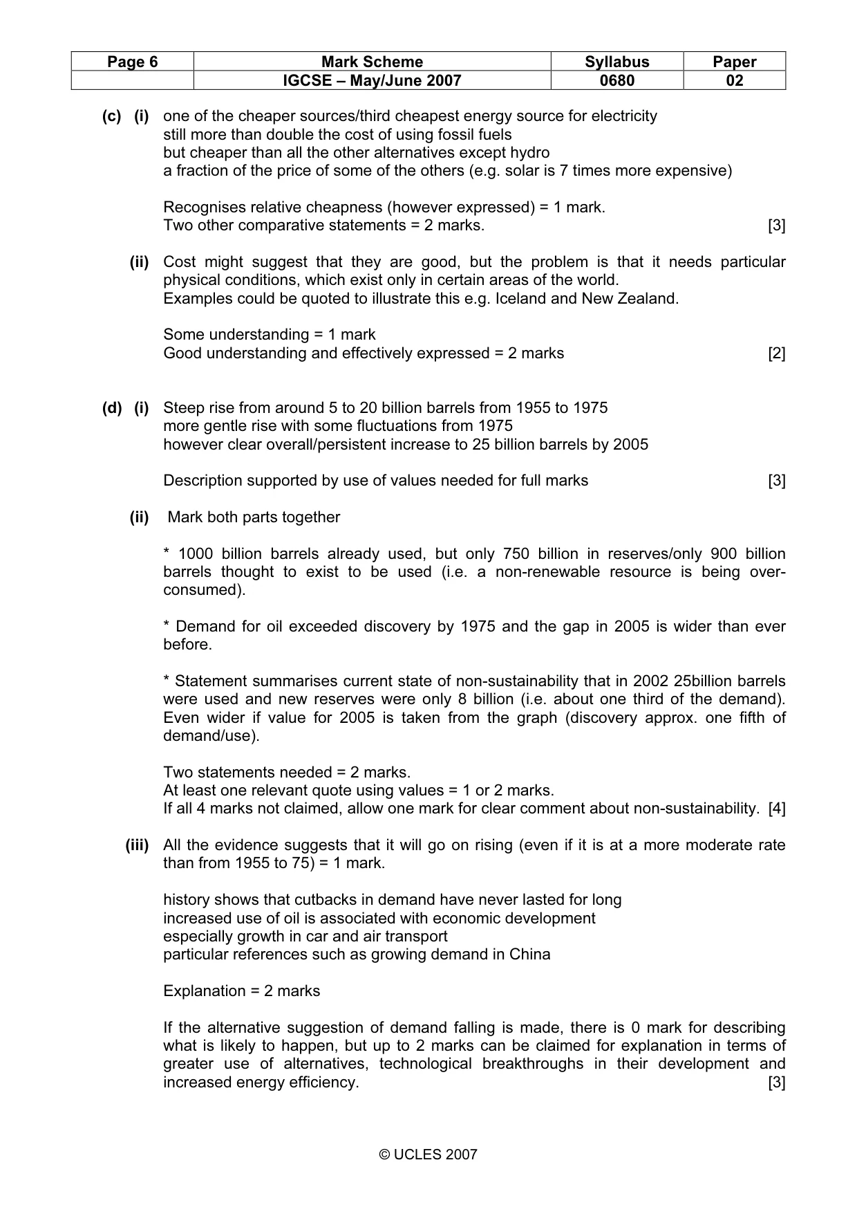 Mark scheme, page 6 of 7