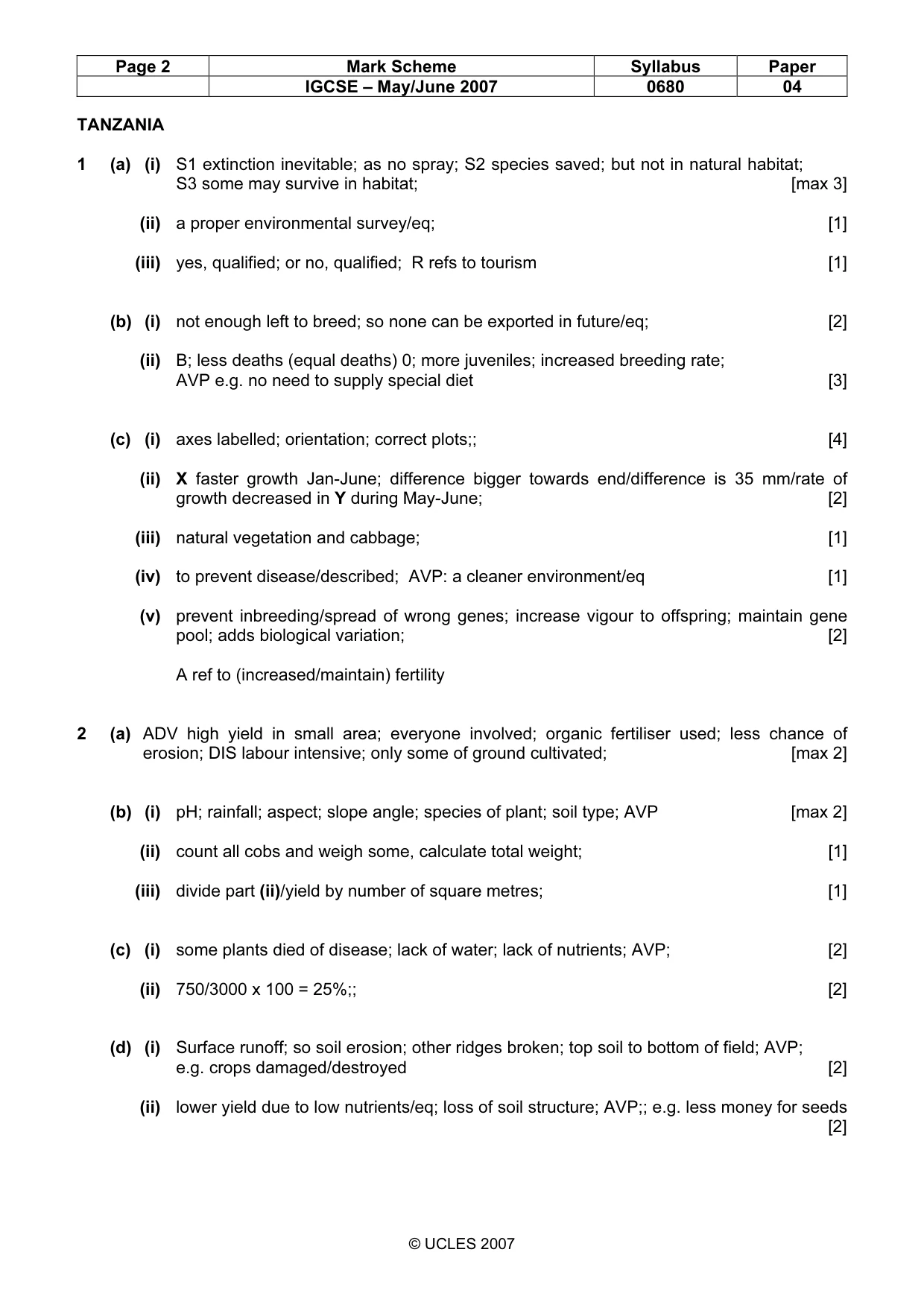 Mark scheme, page 2 of 3