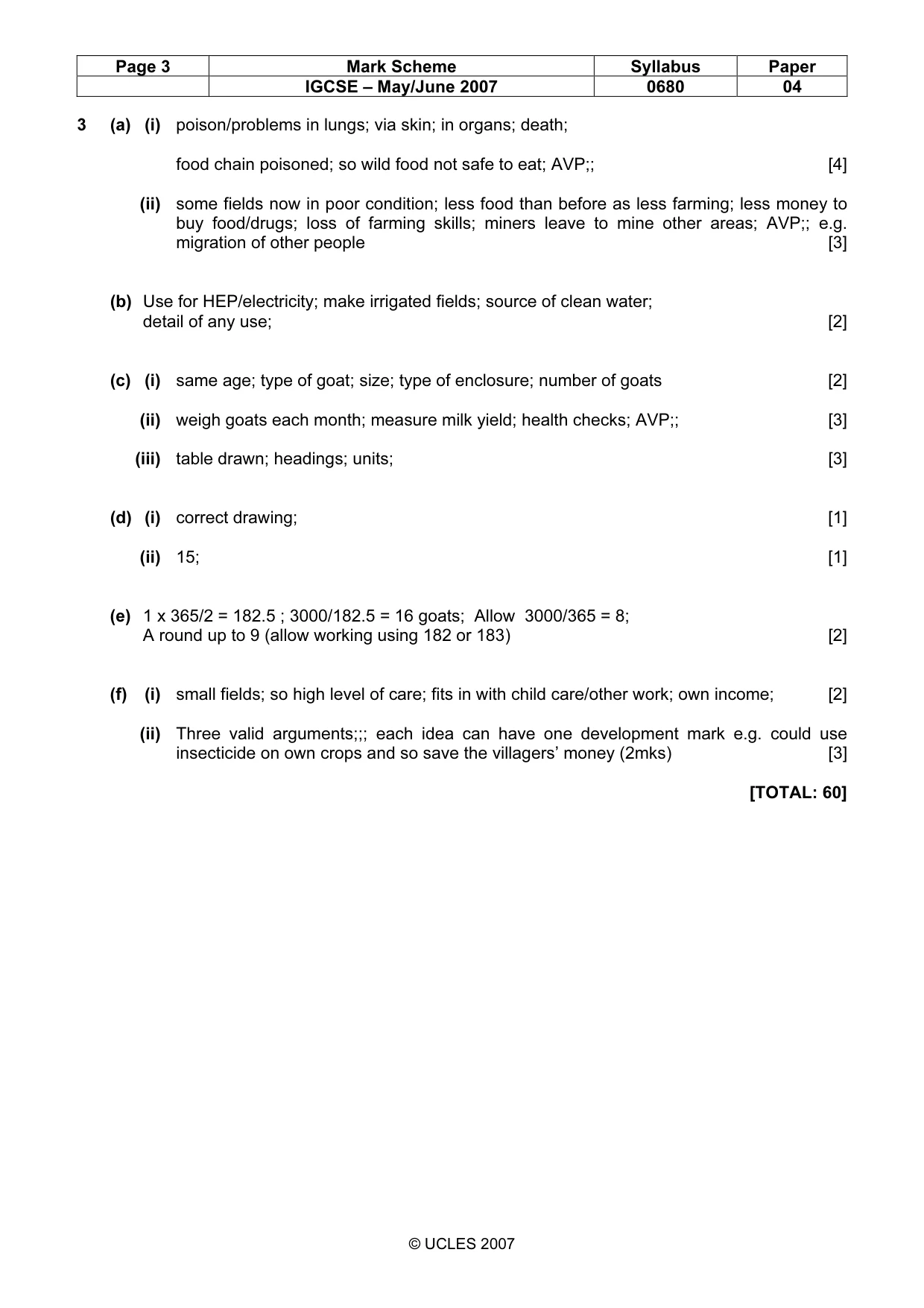 Mark scheme, page 3 of 3