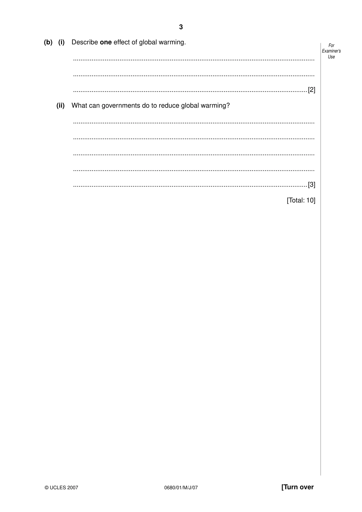 Cambridge IGCSE Environmental Management 0680 2007 May/June Paper 1 · Variant 1 question paper, page 3 of 16
