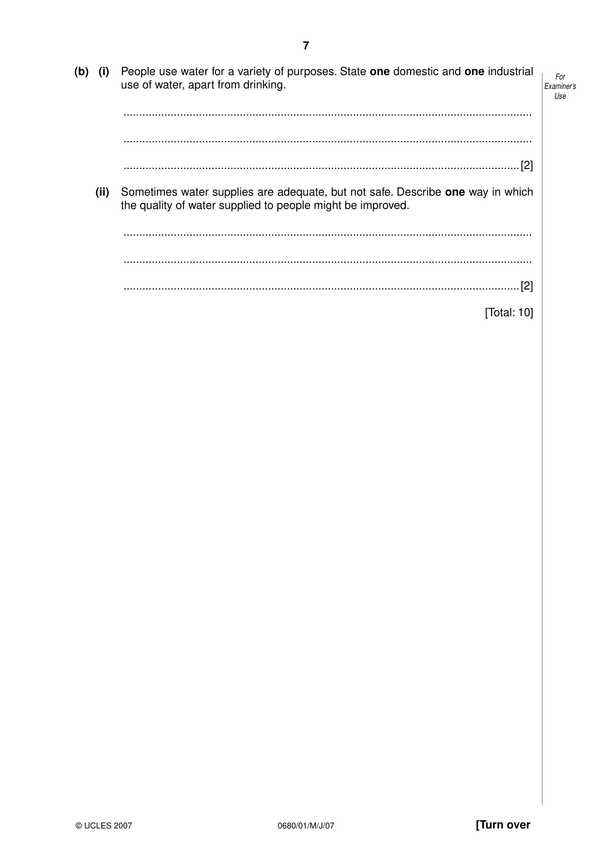 Cambridge IGCSE Environmental Management 0680 2007 May/June Paper 1 · Variant 1 question paper, page 7 of 16