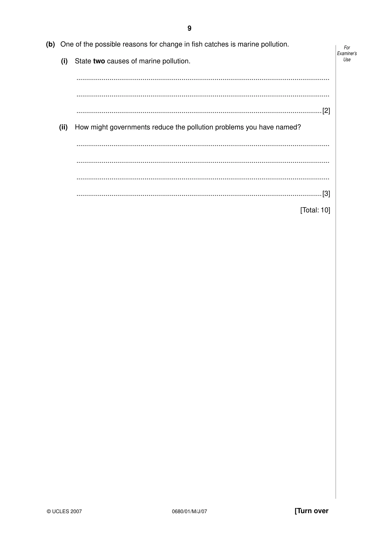 Cambridge IGCSE Environmental Management 0680 2007 May/June Paper 1 · Variant 1 question paper, page 9 of 16