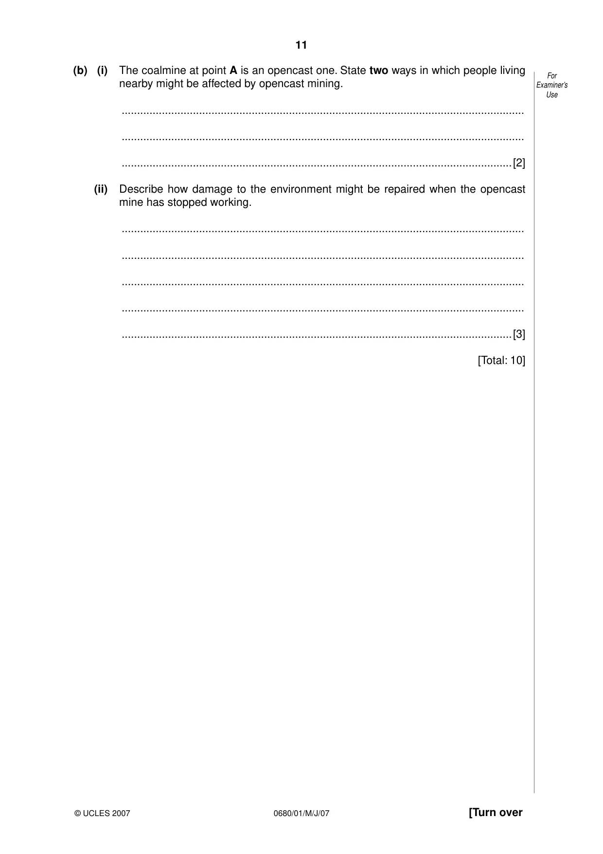Cambridge IGCSE Environmental Management 0680 2007 May/June Paper 1 · Variant 1 question paper, page 11 of 16