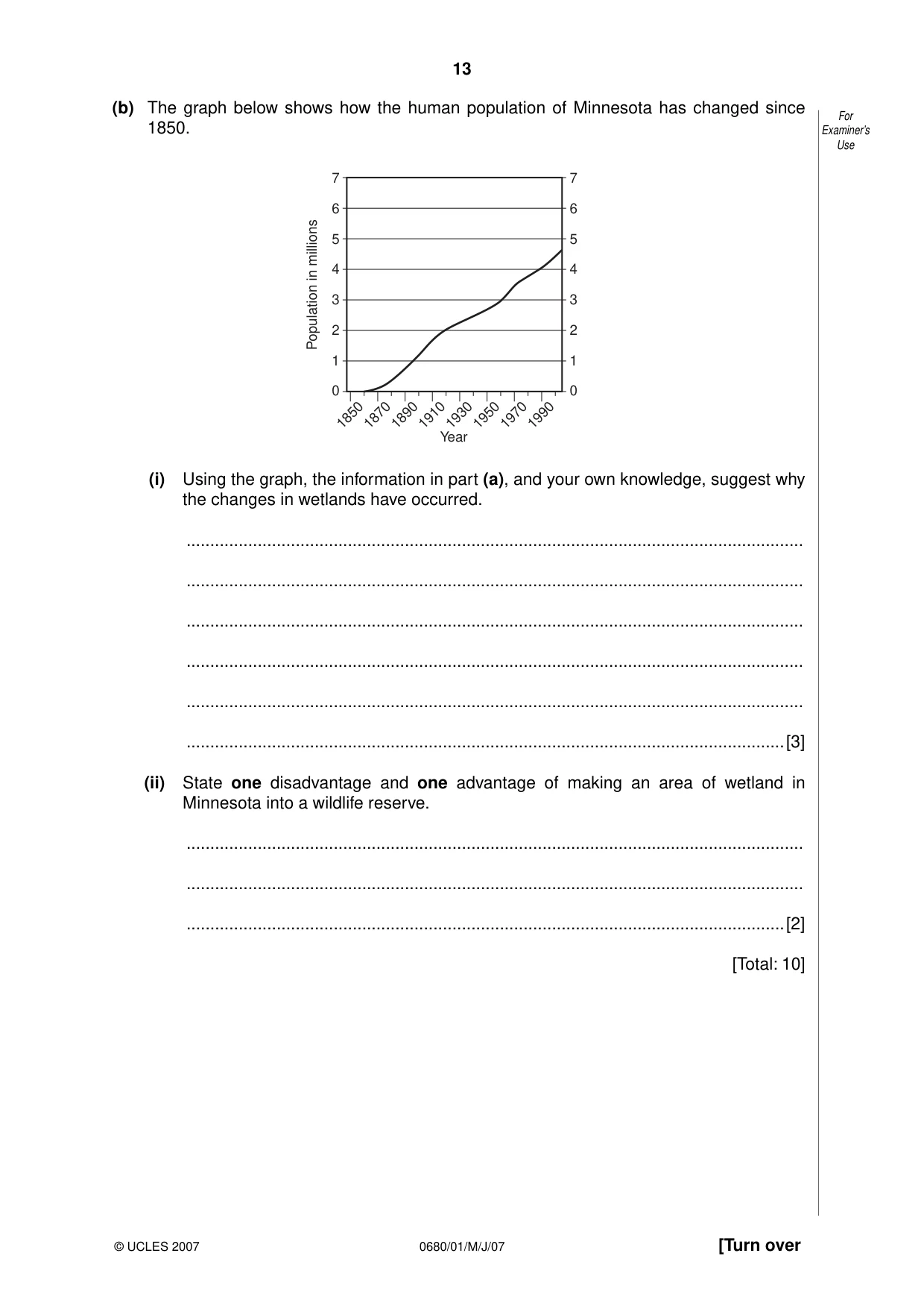 Cambridge IGCSE Environmental Management 0680 2007 May/June Paper 1 · Variant 1 question paper, page 13 of 16
