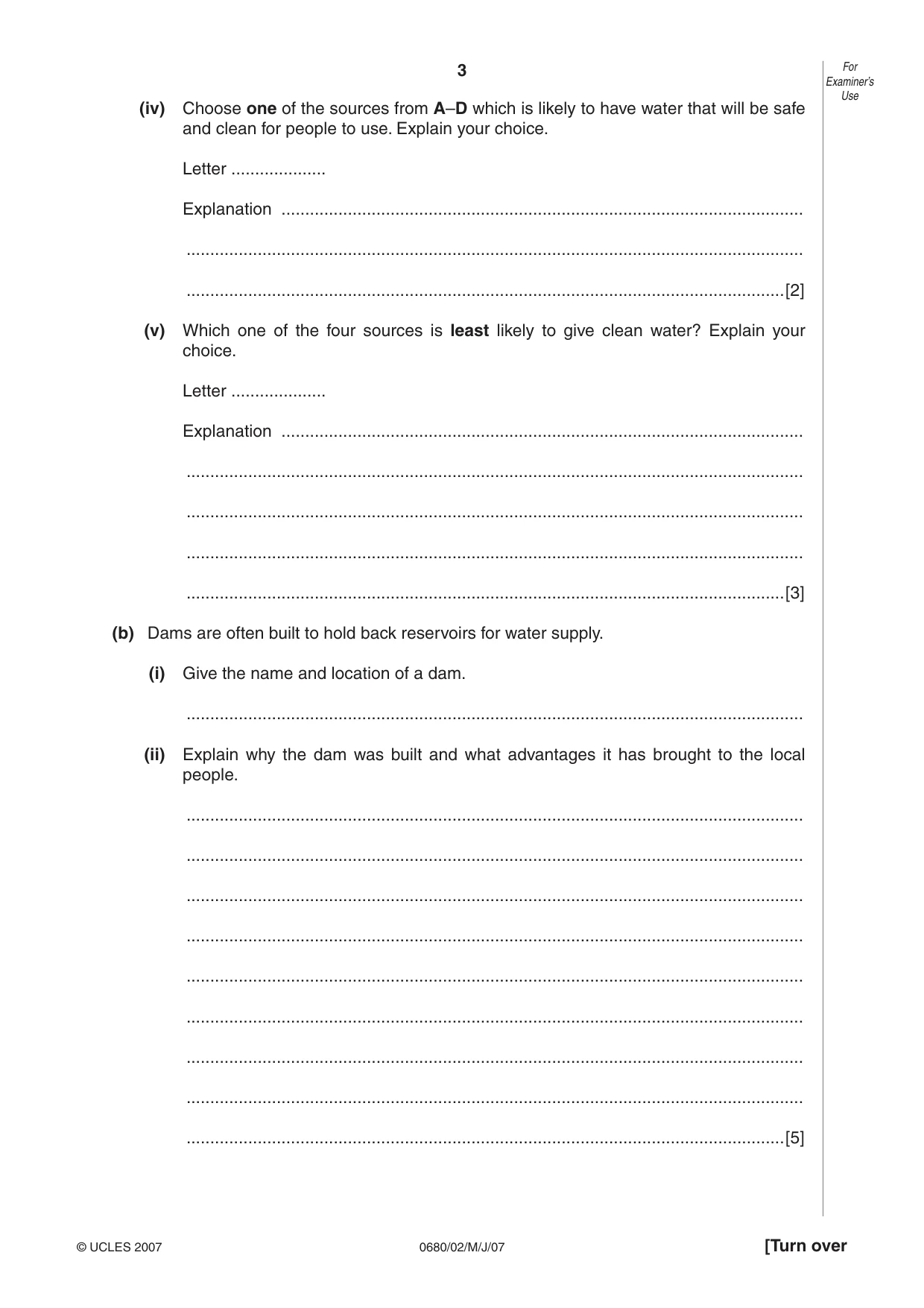 Cambridge IGCSE Environmental Management 0680 2007 May/June Paper 2 · Variant 1 question paper, page 3 of 16