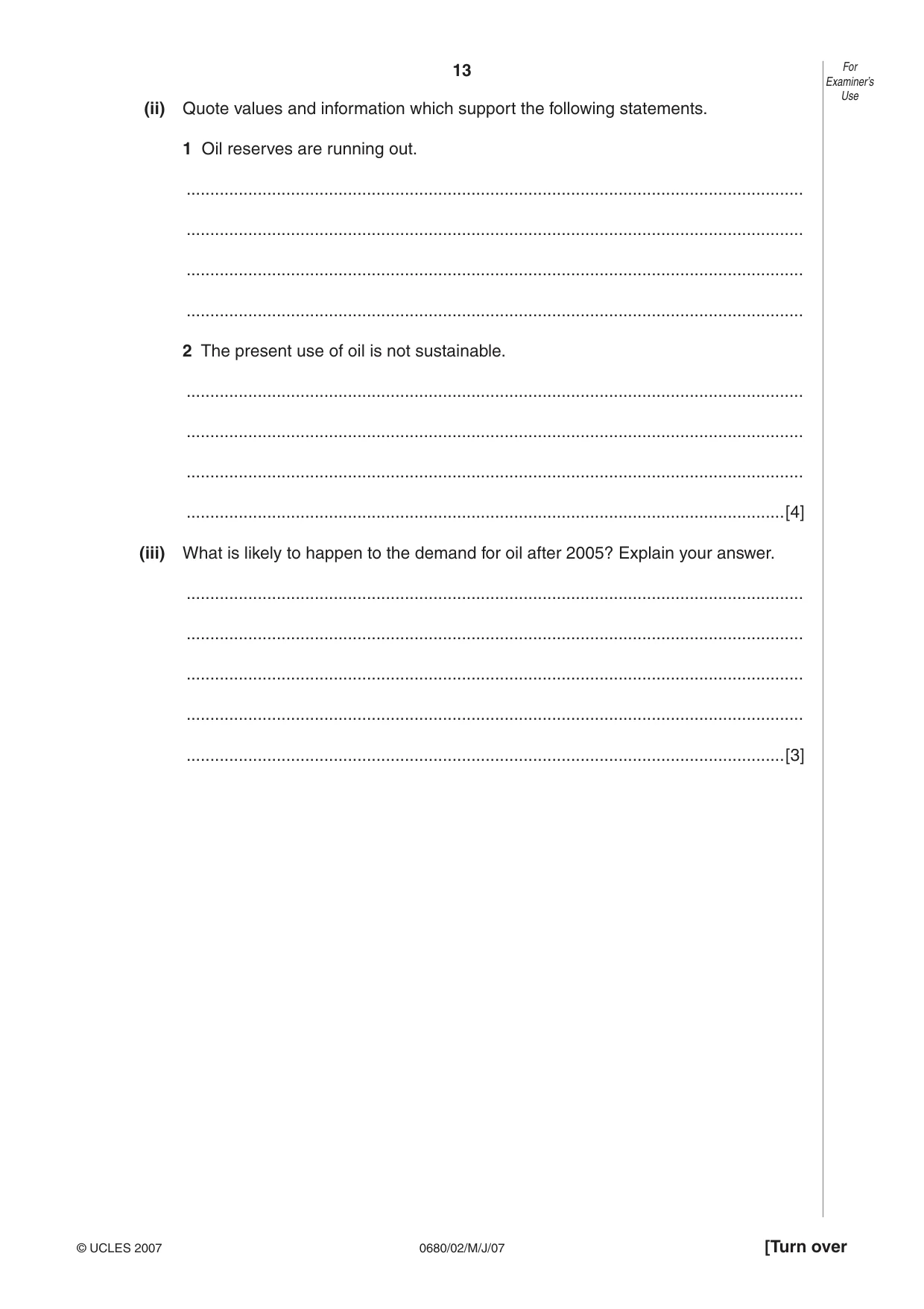 Cambridge IGCSE Environmental Management 0680 2007 May/June Paper 2 · Variant 1 question paper, page 13 of 16