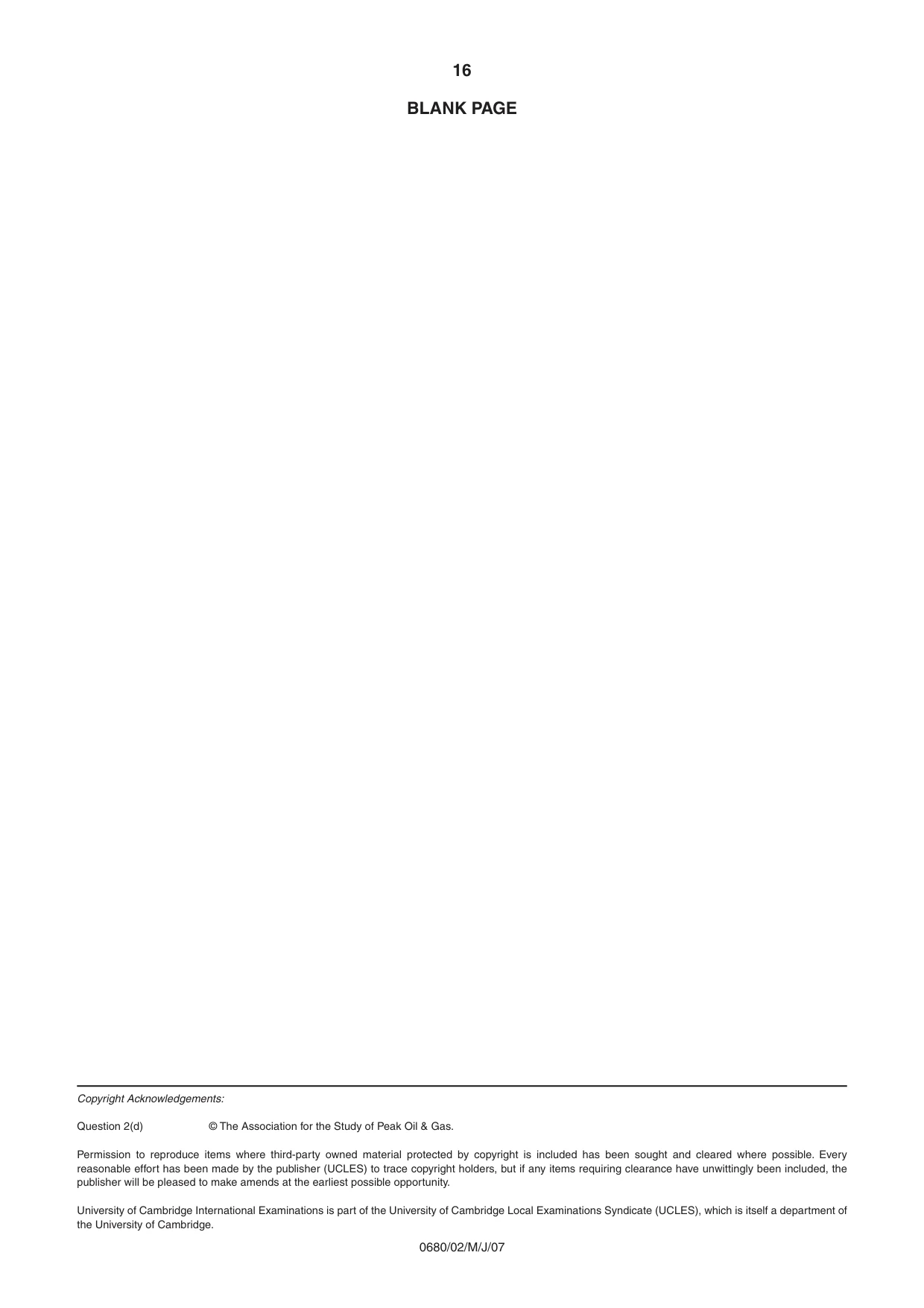 Cambridge IGCSE Environmental Management 0680 2007 May/June Paper 2 · Variant 1 question paper, page 16 of 16