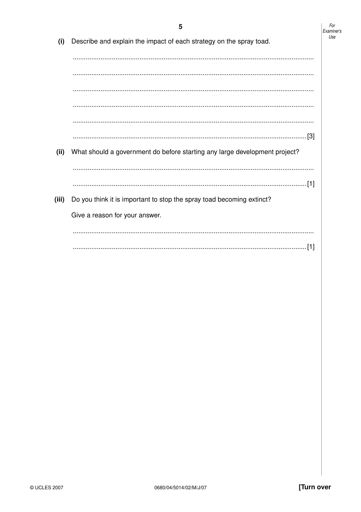 Cambridge IGCSE Environmental Management 0680 2007 May/June Paper 4 · Variant 1 question paper, page 5 of 20