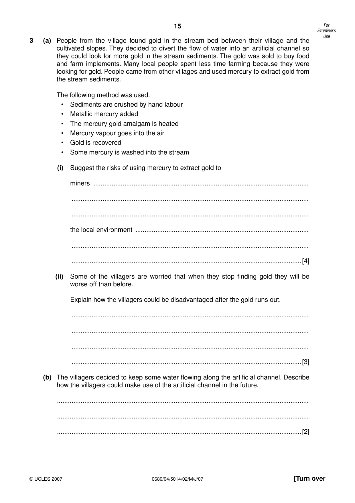 Cambridge IGCSE Environmental Management 0680 2007 May/June Paper 4 · Variant 1 question paper, page 15 of 20