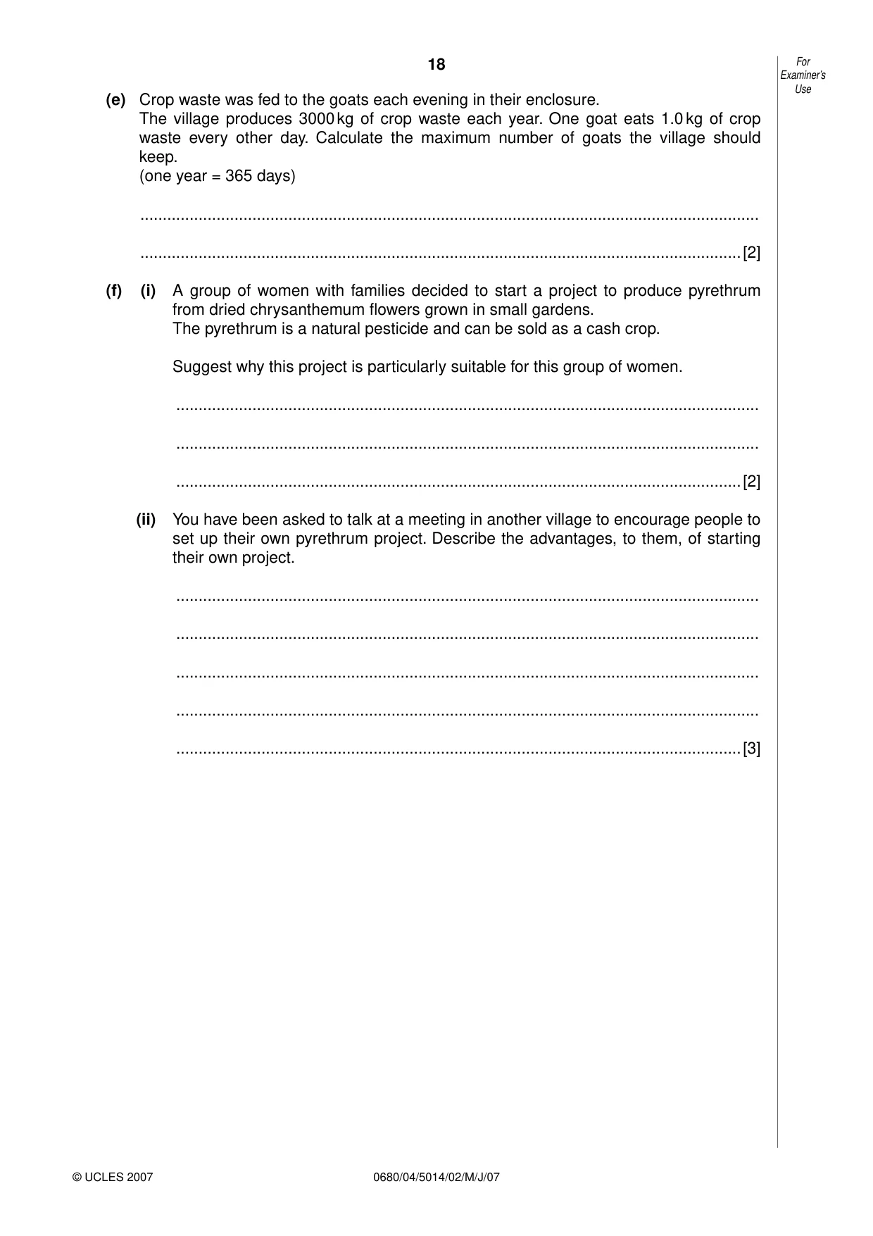 Cambridge IGCSE Environmental Management 0680 2007 May/June Paper 4 · Variant 1 question paper, page 18 of 20