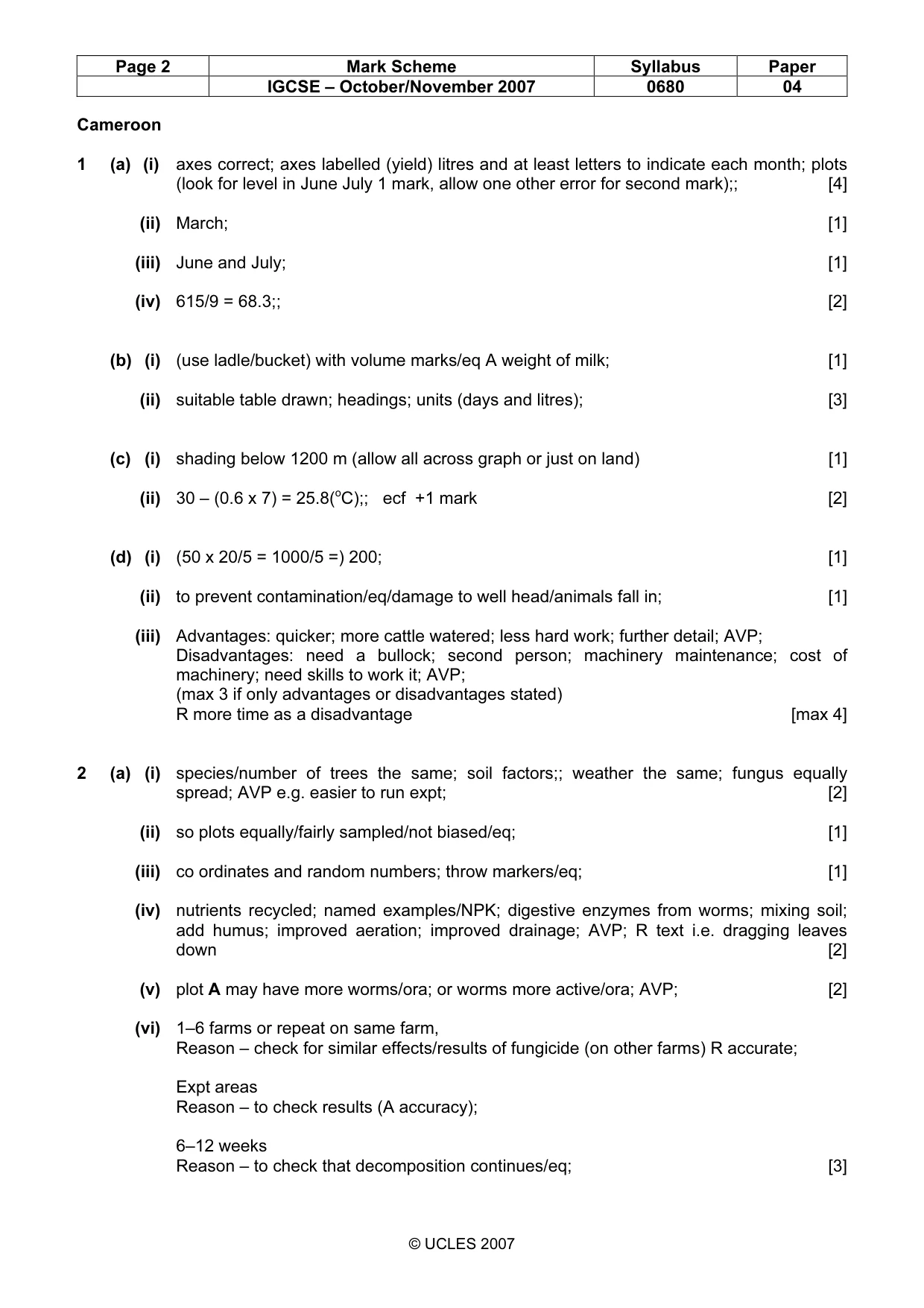 Mark scheme, page 2 of 3