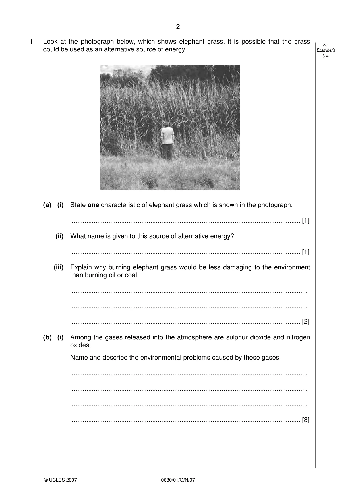 Cambridge IGCSE Environmental Management 0680 2007 Oct/Nov Paper 1 · Variant 1 question paper, page 2 of 12