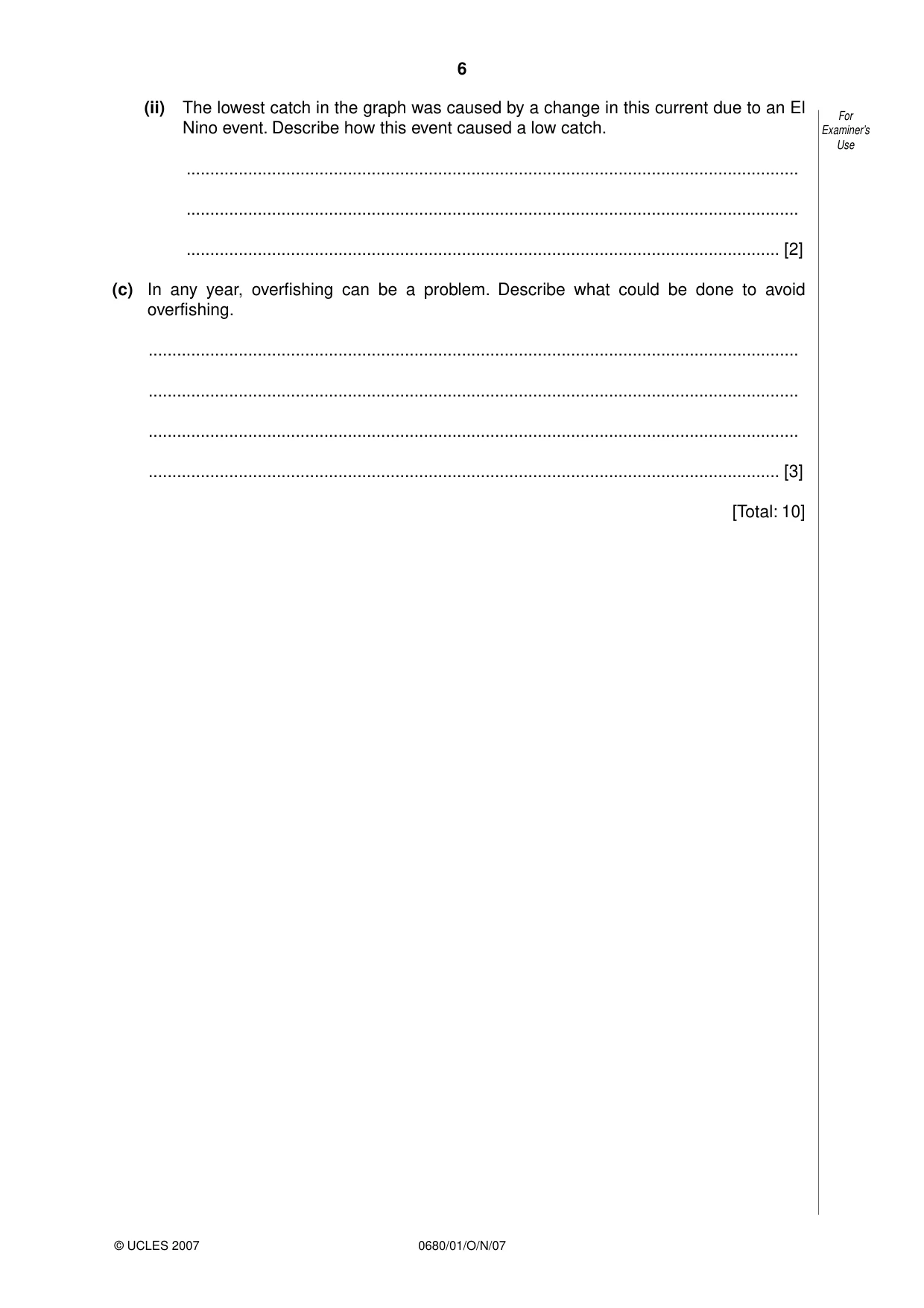 Cambridge IGCSE Environmental Management 0680 2007 Oct/Nov Paper 1 · Variant 1 question paper, page 6 of 12