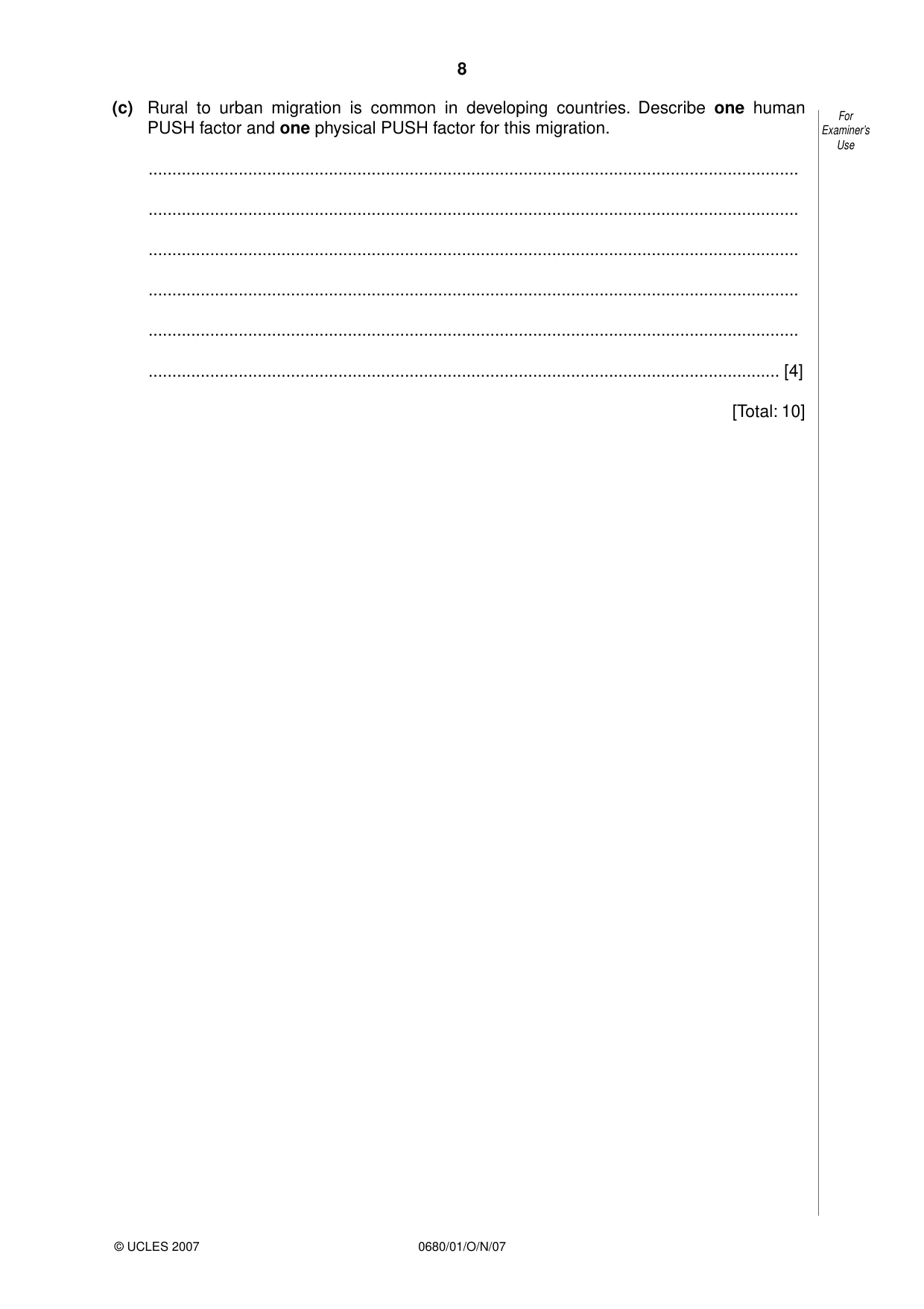 Cambridge IGCSE Environmental Management 0680 2007 Oct/Nov Paper 1 · Variant 1 question paper, page 8 of 12