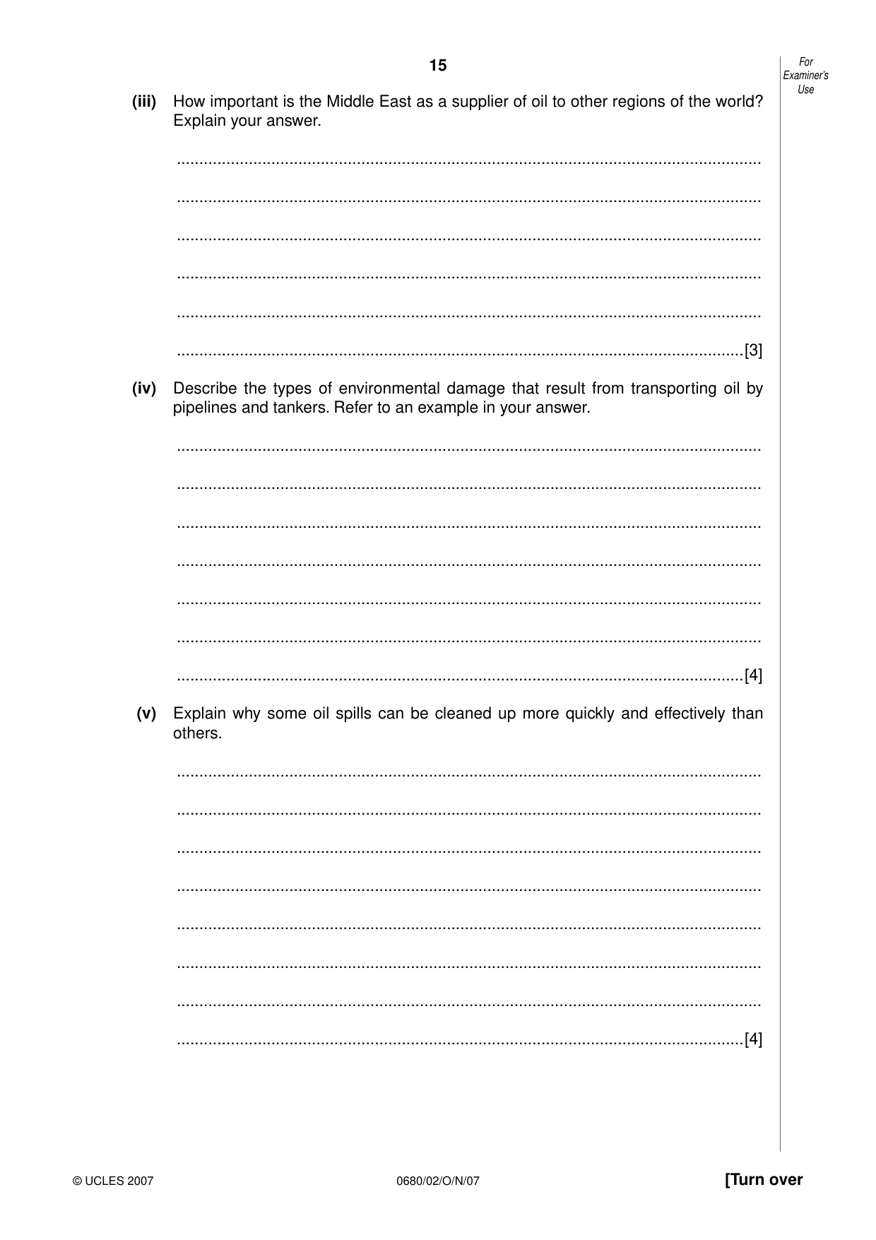 Cambridge IGCSE Environmental Management 0680 2007 Oct/Nov Paper 2 · Variant 1 question paper, page 15 of 20