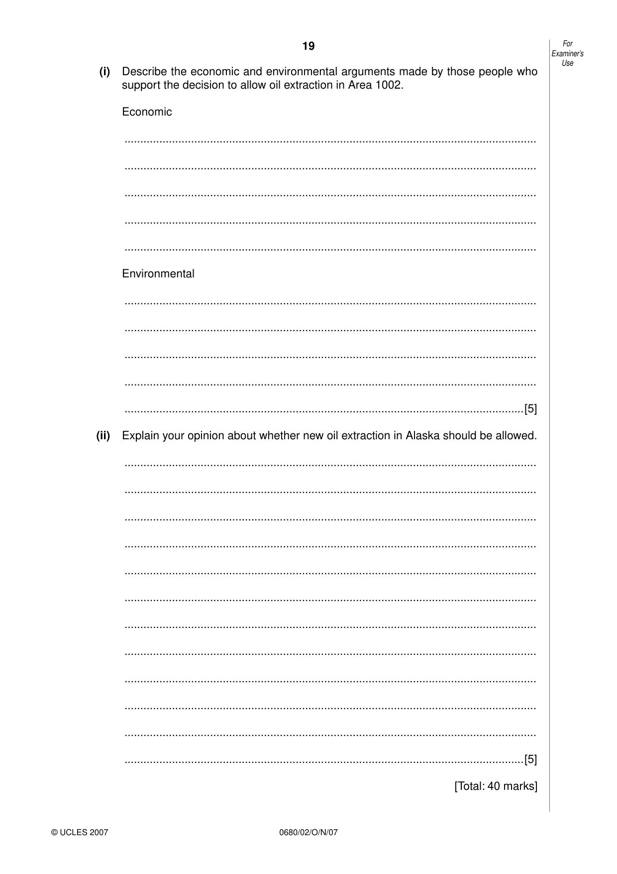 Cambridge IGCSE Environmental Management 0680 2007 Oct/Nov Paper 2 · Variant 1 question paper, page 19 of 20