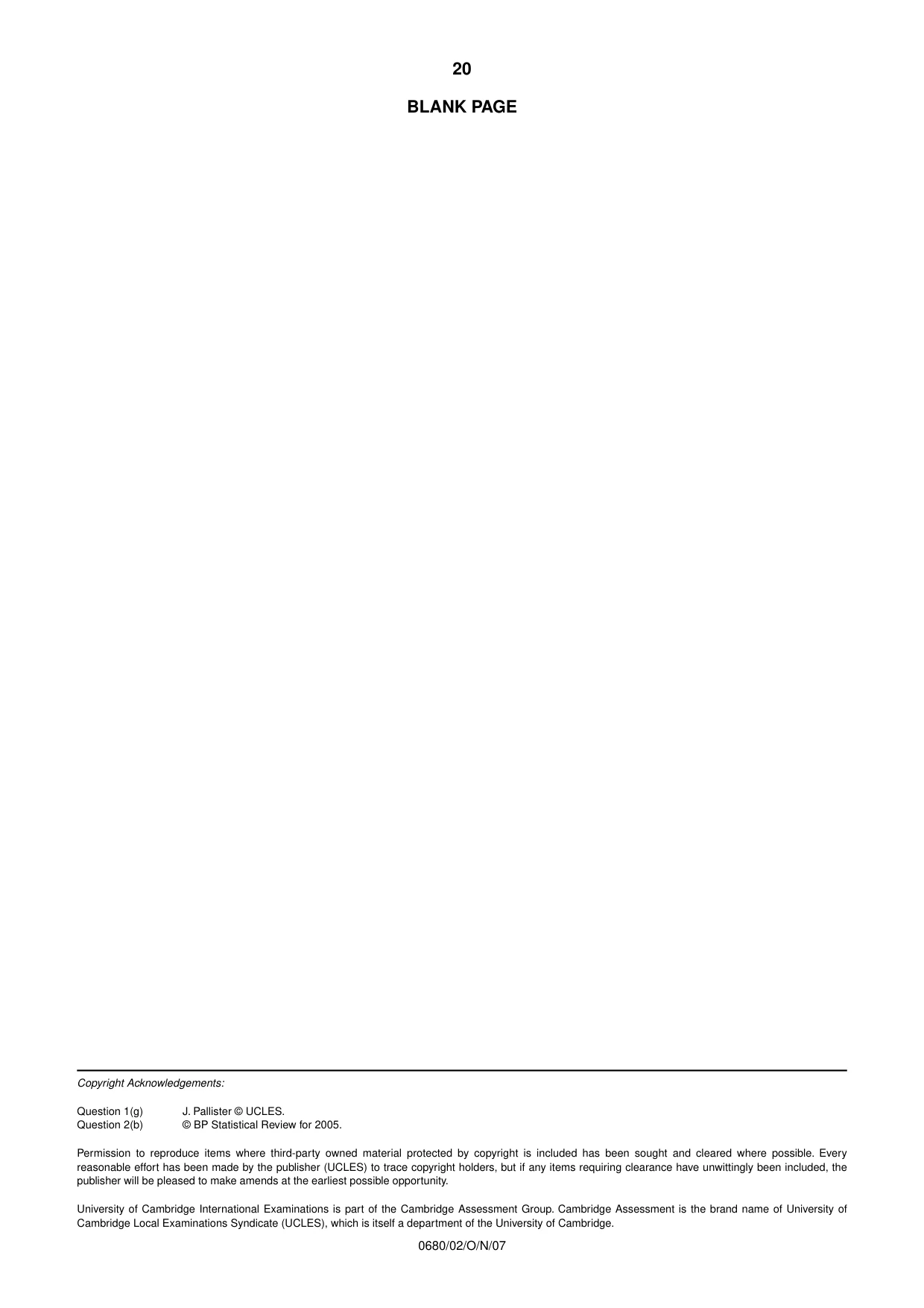 Cambridge IGCSE Environmental Management 0680 2007 Oct/Nov Paper 2 · Variant 1 question paper, page 20 of 20