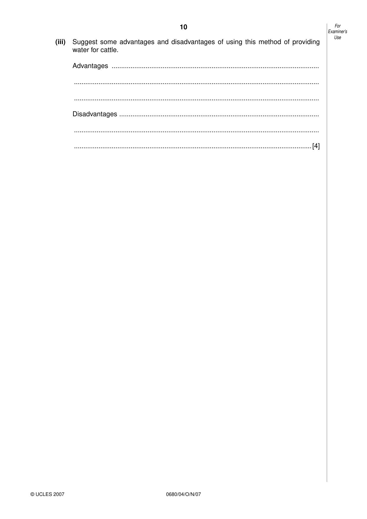 Cambridge IGCSE Environmental Management 0680 2007 Oct/Nov Paper 4 · Variant 1 question paper, page 10 of 20