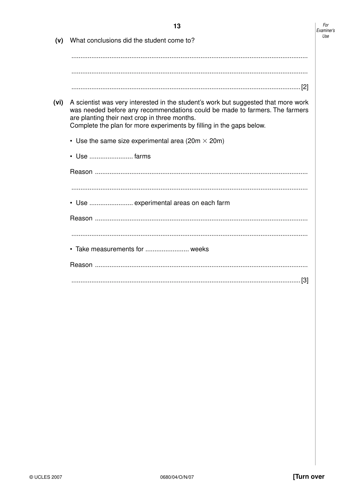 Cambridge IGCSE Environmental Management 0680 2007 Oct/Nov Paper 4 · Variant 1 question paper, page 13 of 20