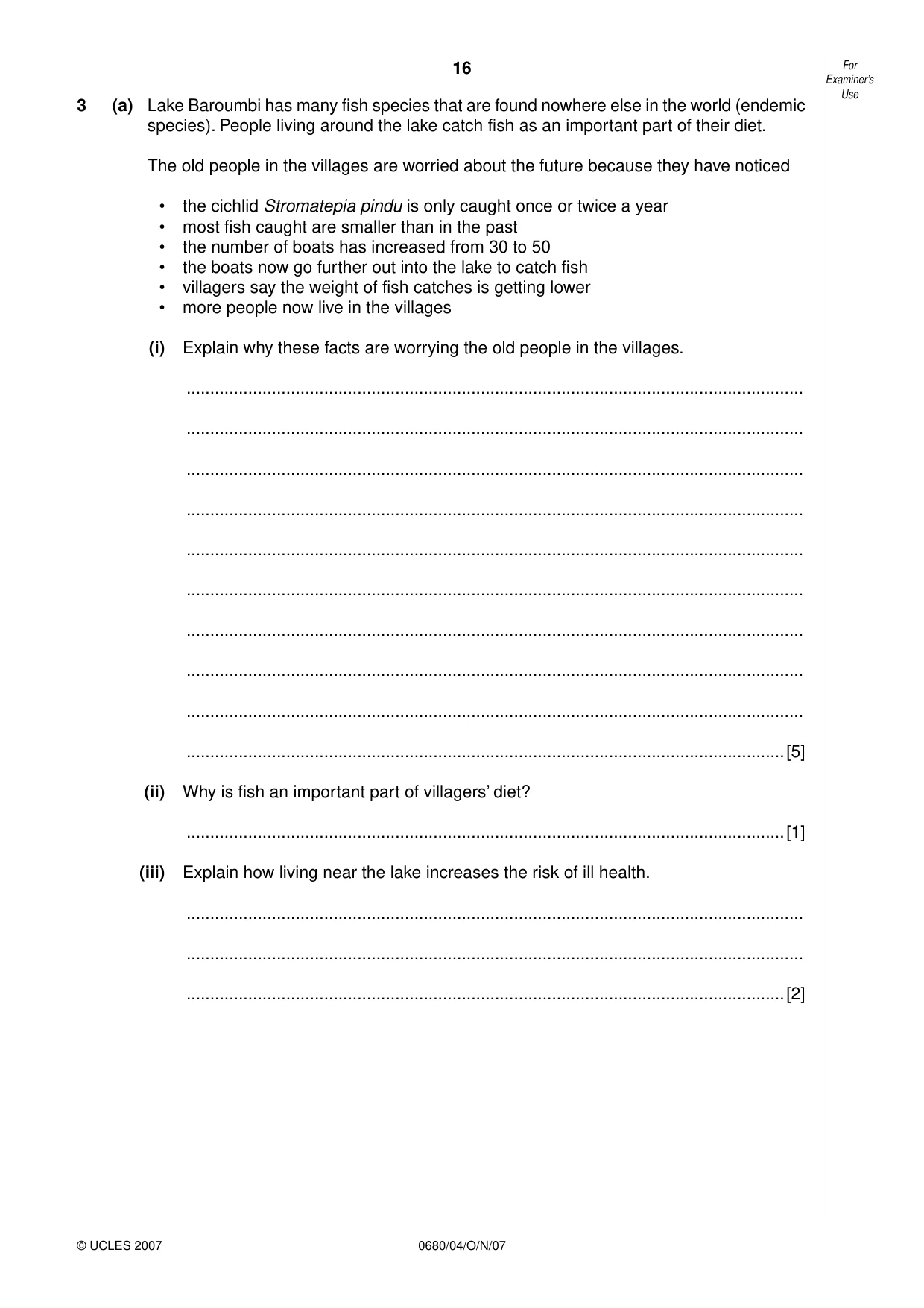 Cambridge IGCSE Environmental Management 0680 2007 Oct/Nov Paper 4 · Variant 1 question paper, page 16 of 20