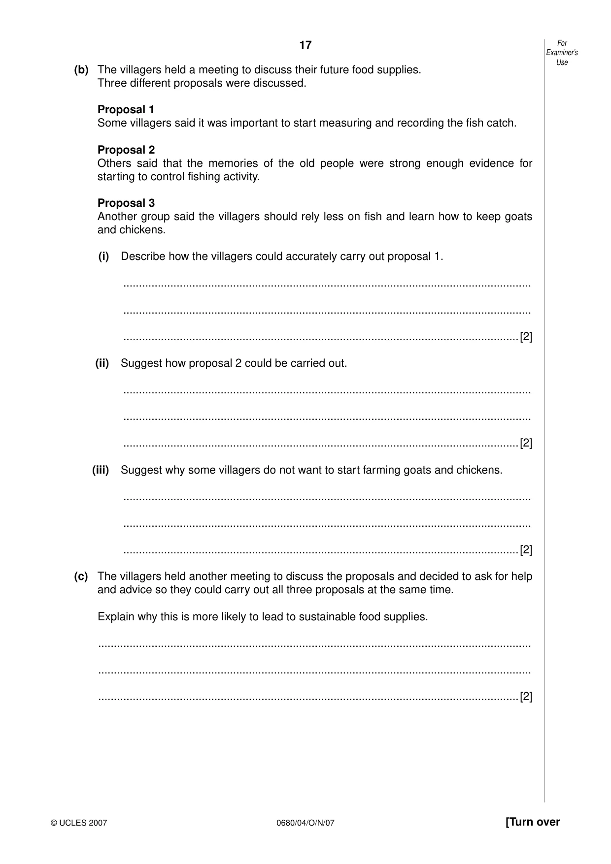 Cambridge IGCSE Environmental Management 0680 2007 Oct/Nov Paper 4 · Variant 1 question paper, page 17 of 20