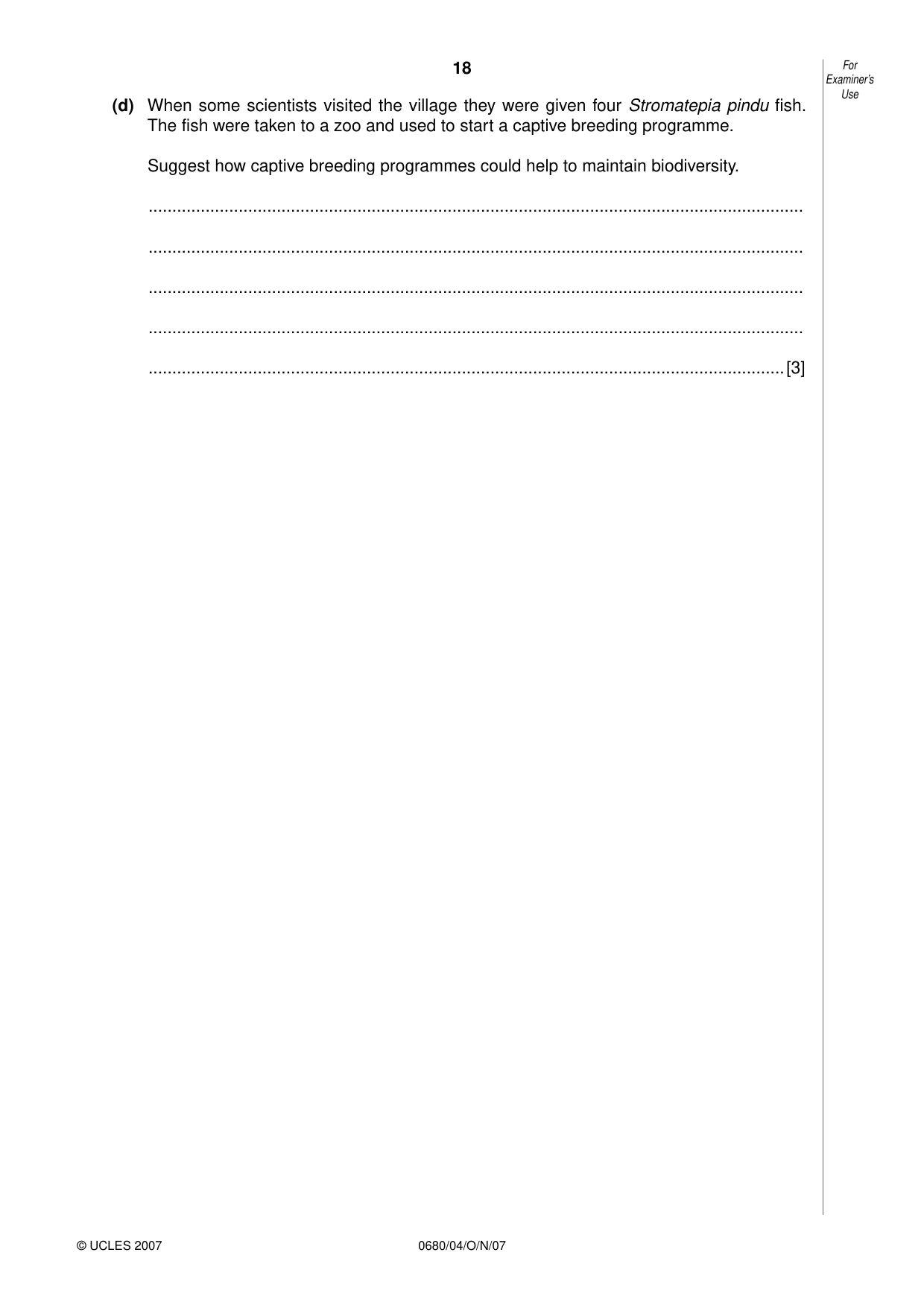 Cambridge IGCSE Environmental Management 0680 2007 Oct/Nov Paper 4 · Variant 1 question paper, page 18 of 20
