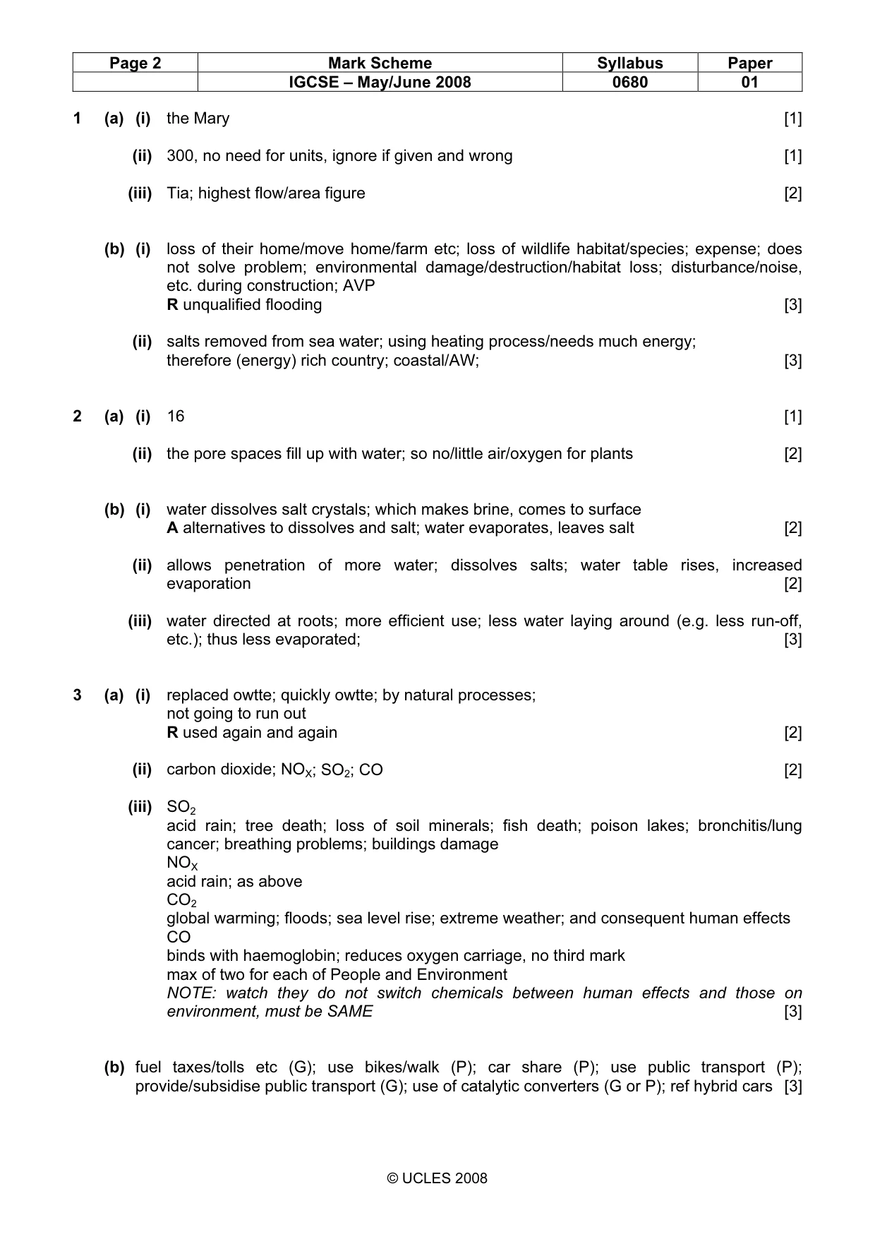 Mark scheme, page 2 of 3