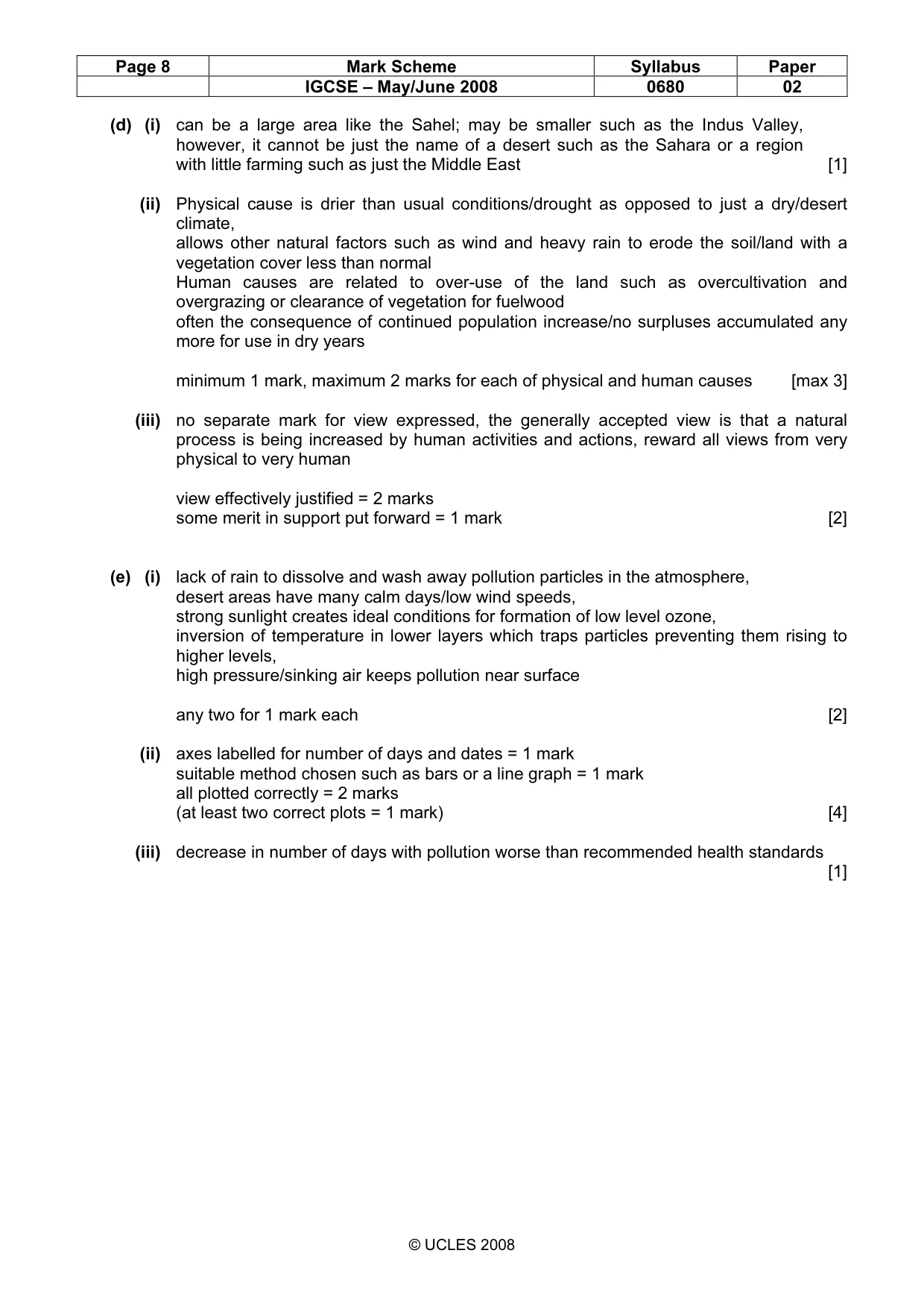 Mark scheme, page 8 of 9