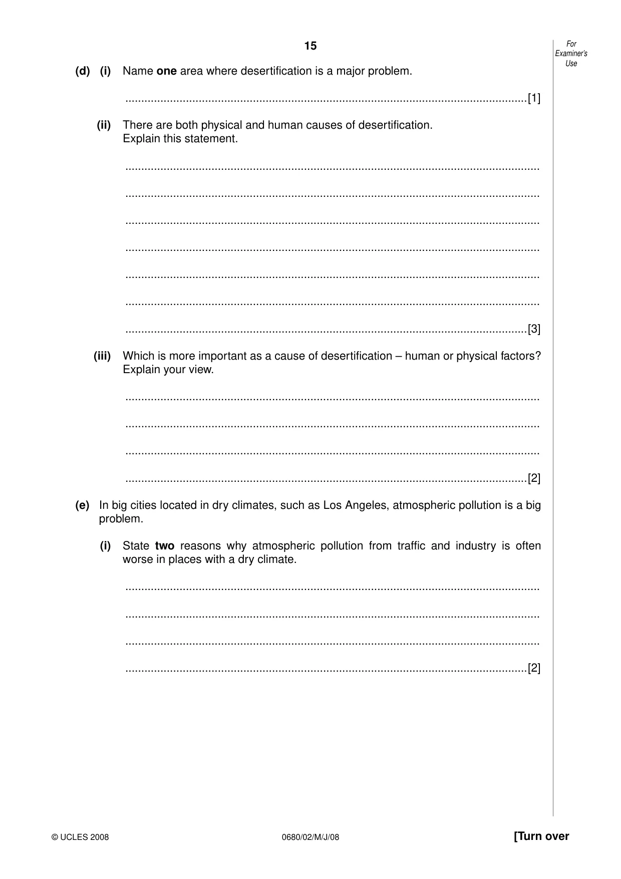 Cambridge IGCSE Environmental Management 0680 2008 May/June Paper 2 · Variant 1 question paper, page 15 of 20