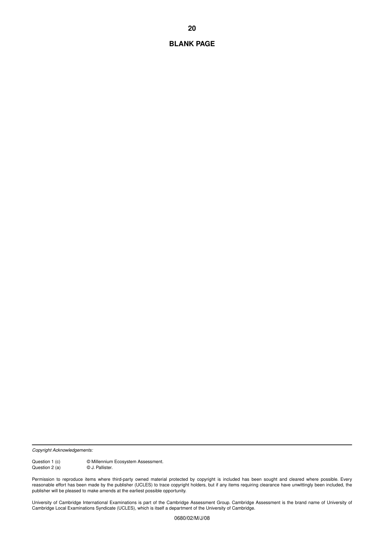 Cambridge IGCSE Environmental Management 0680 2008 May/June Paper 2 · Variant 1 question paper, page 20 of 20