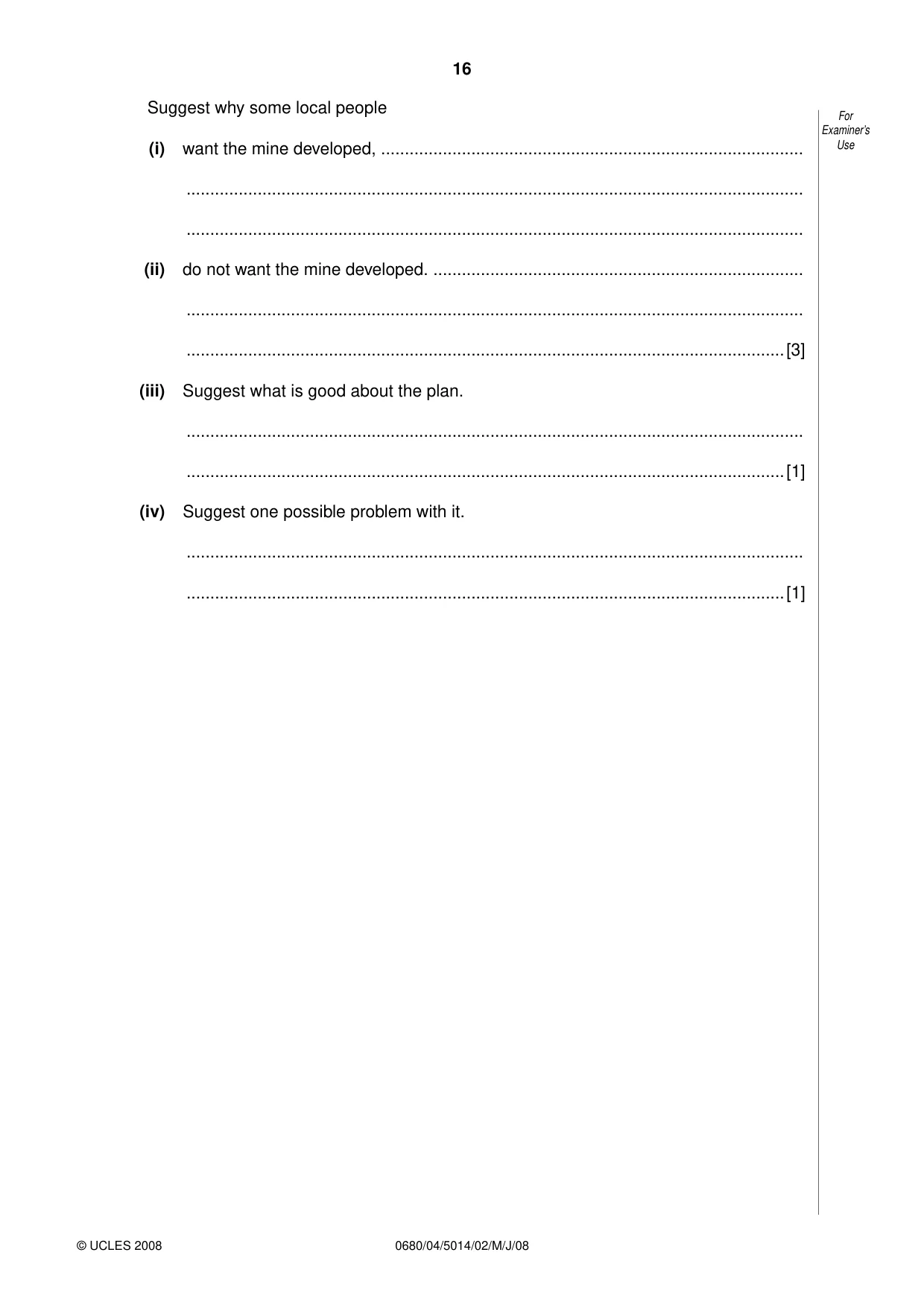 Cambridge IGCSE Environmental Management 0680 2008 May/June Paper 4 · Variant 1 question paper, page 16 of 20