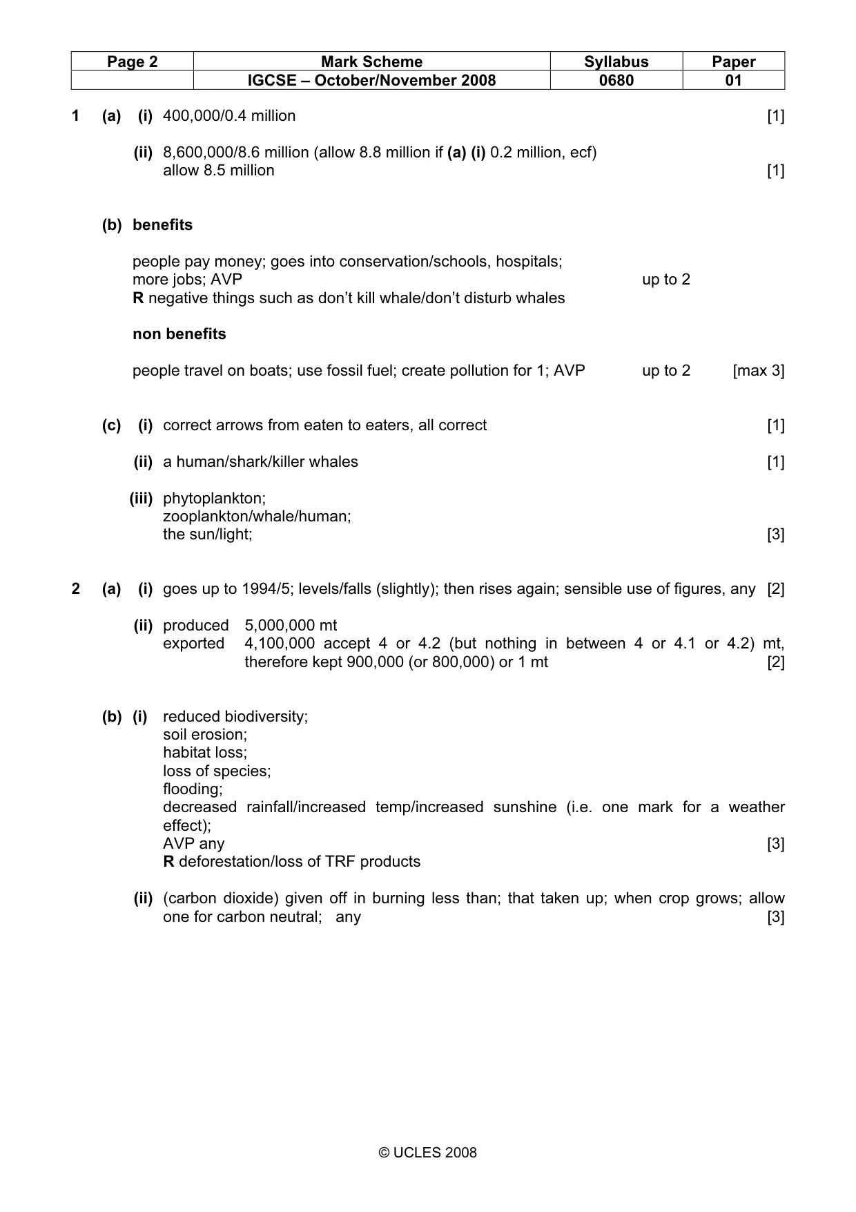 Mark scheme, page 2 of 4