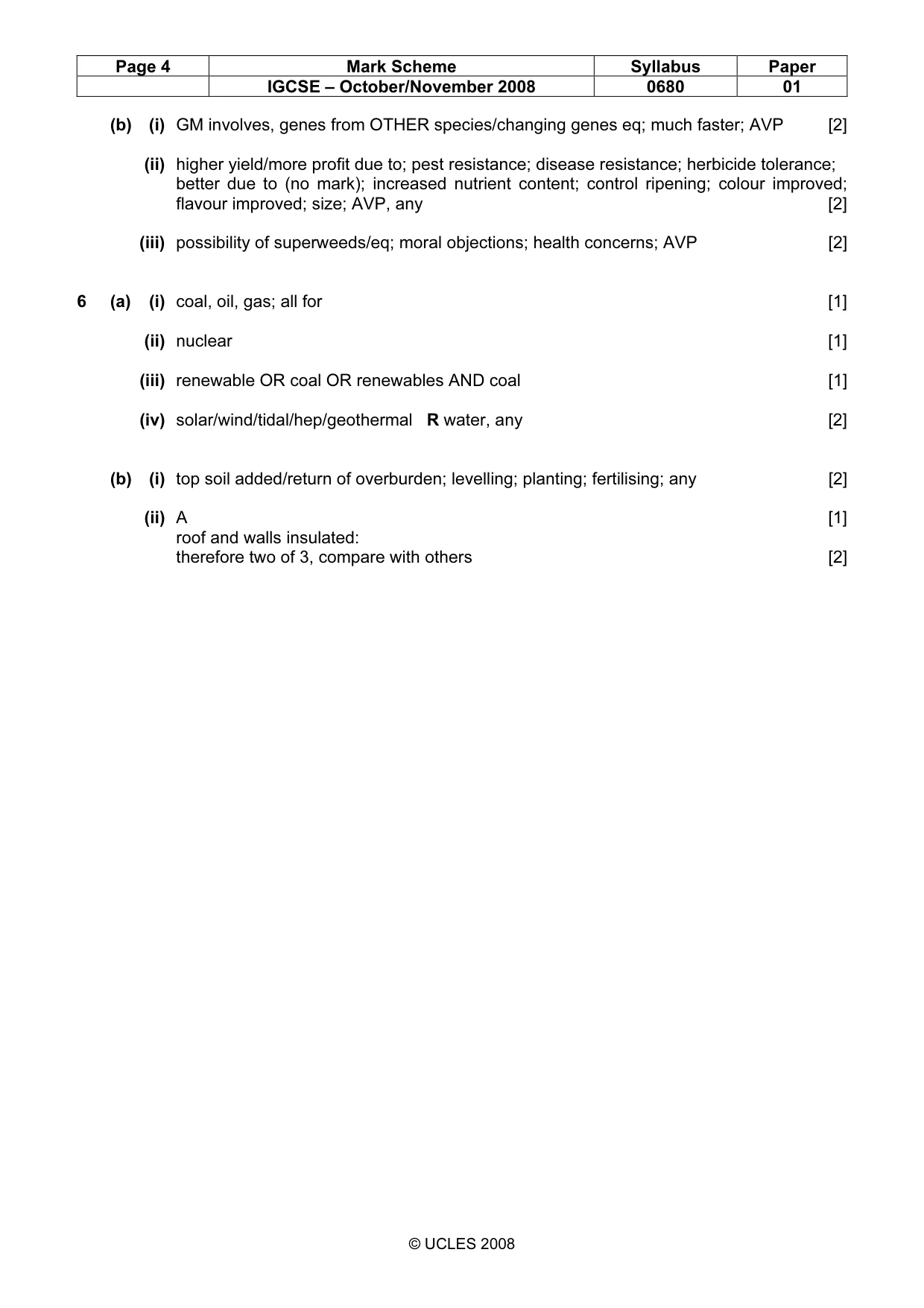 Mark scheme, page 4 of 4